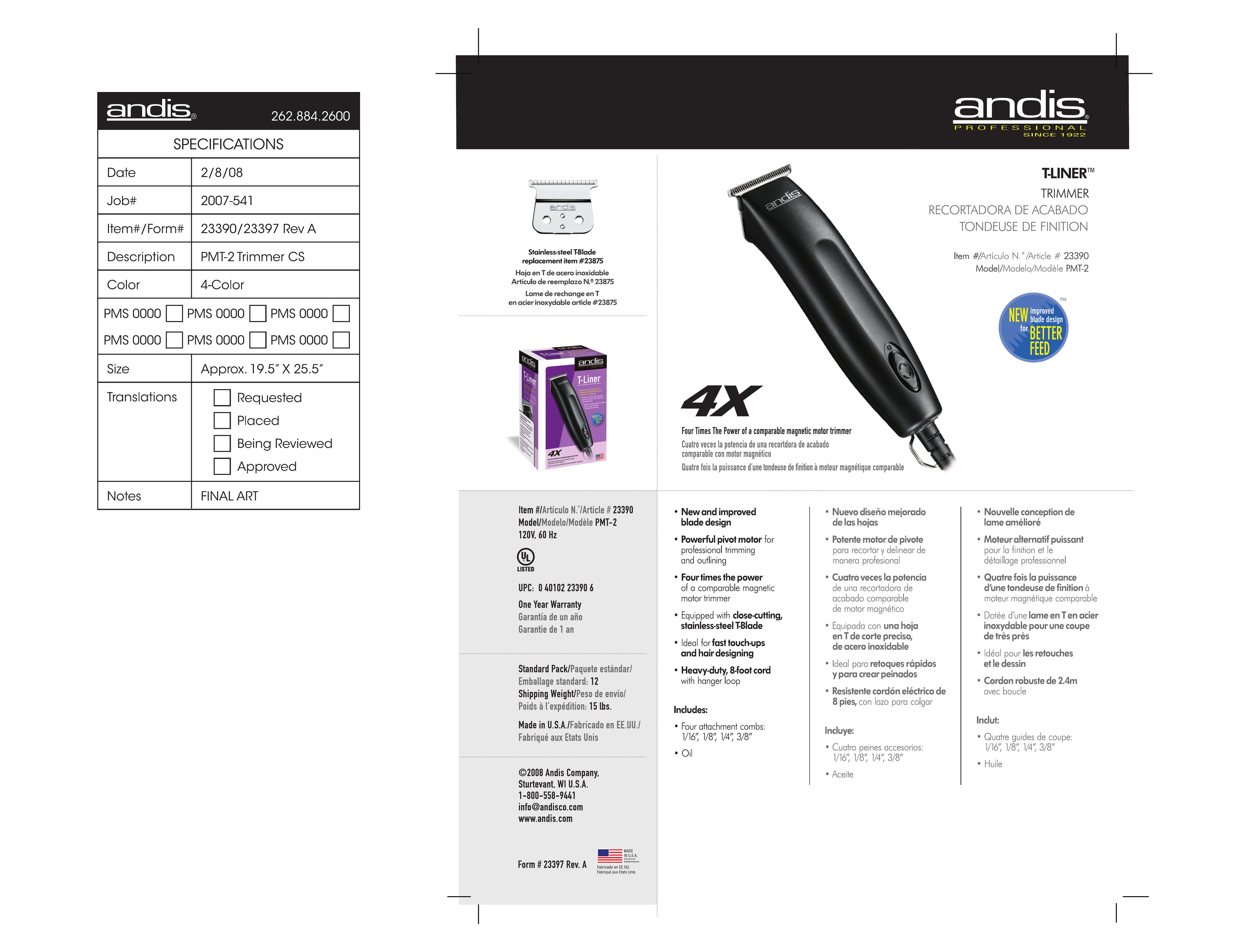 Andis Company PMT-2 Electric Shaver User Manual