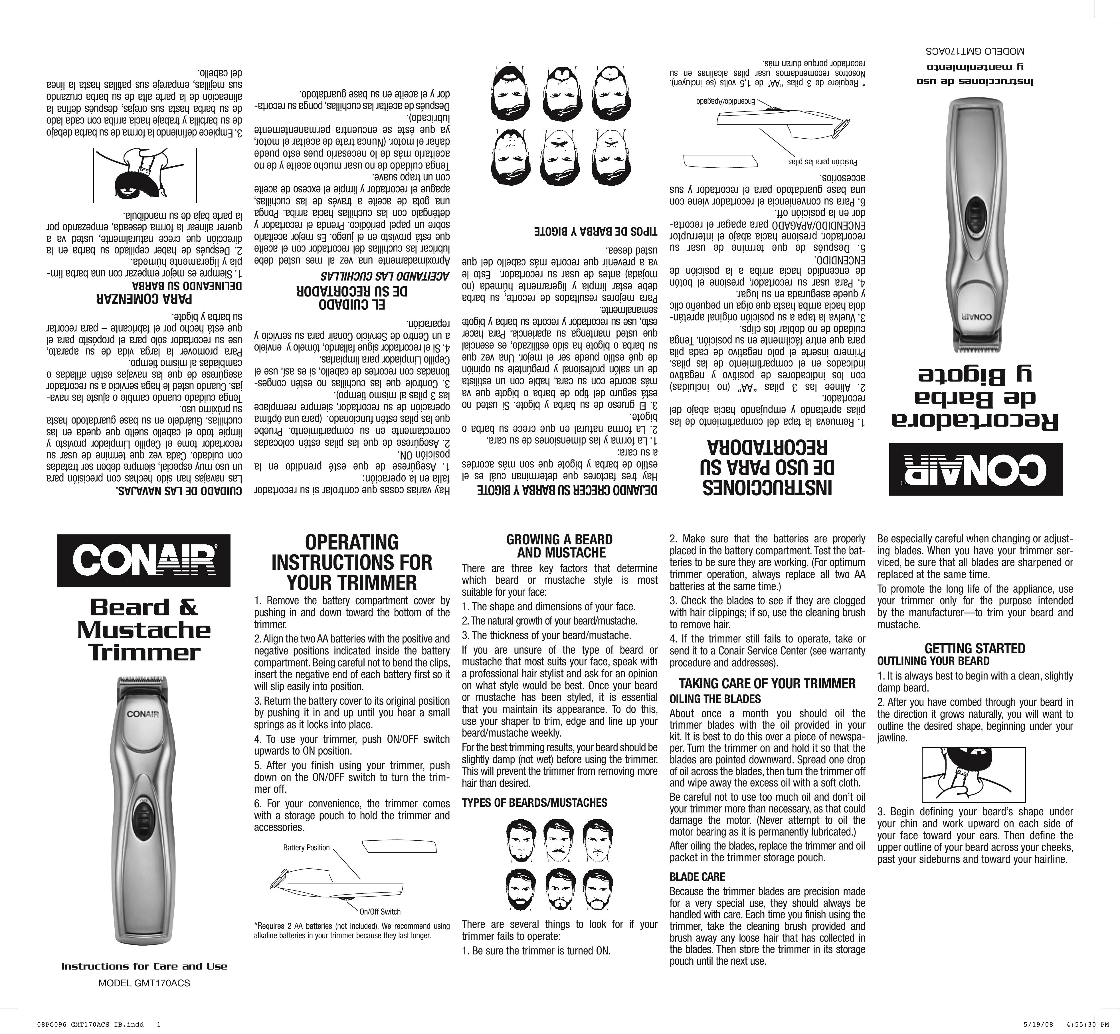 Conair GMT170ACS Electric Shaver User Manual
