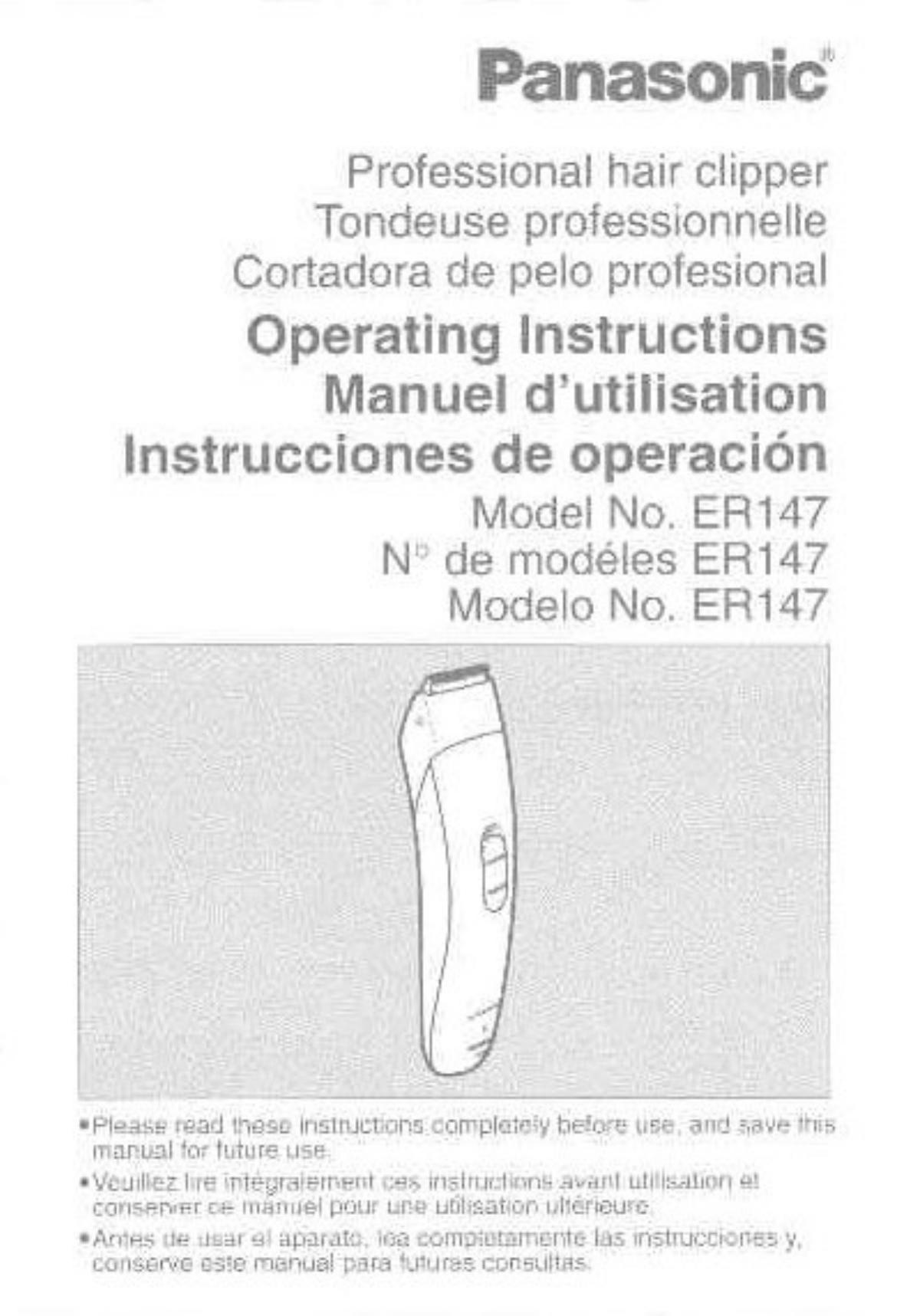 Panasonic ER147 Electric Shaver User Manual