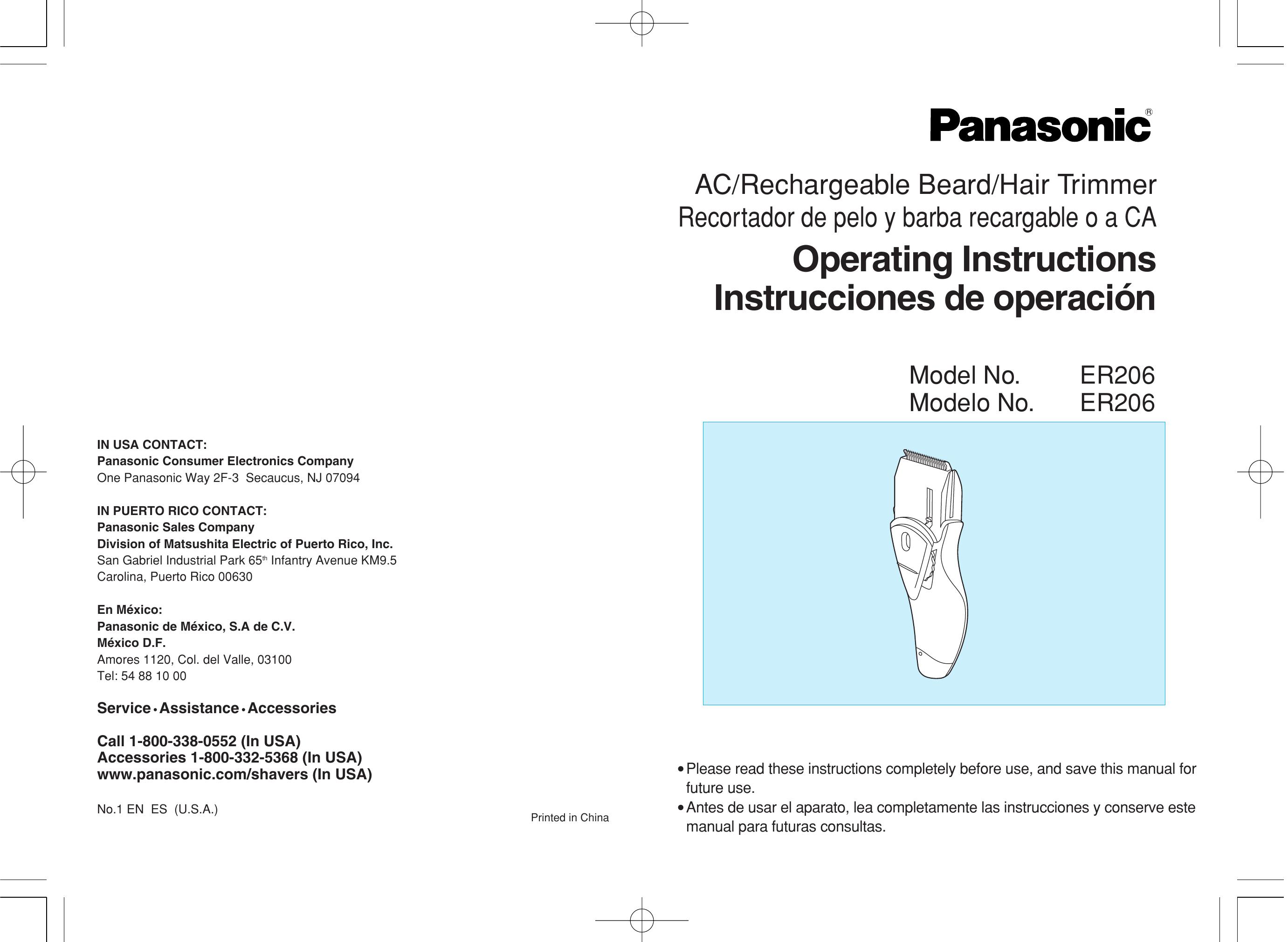 Panasonic ER206 Electric Shaver User Manual