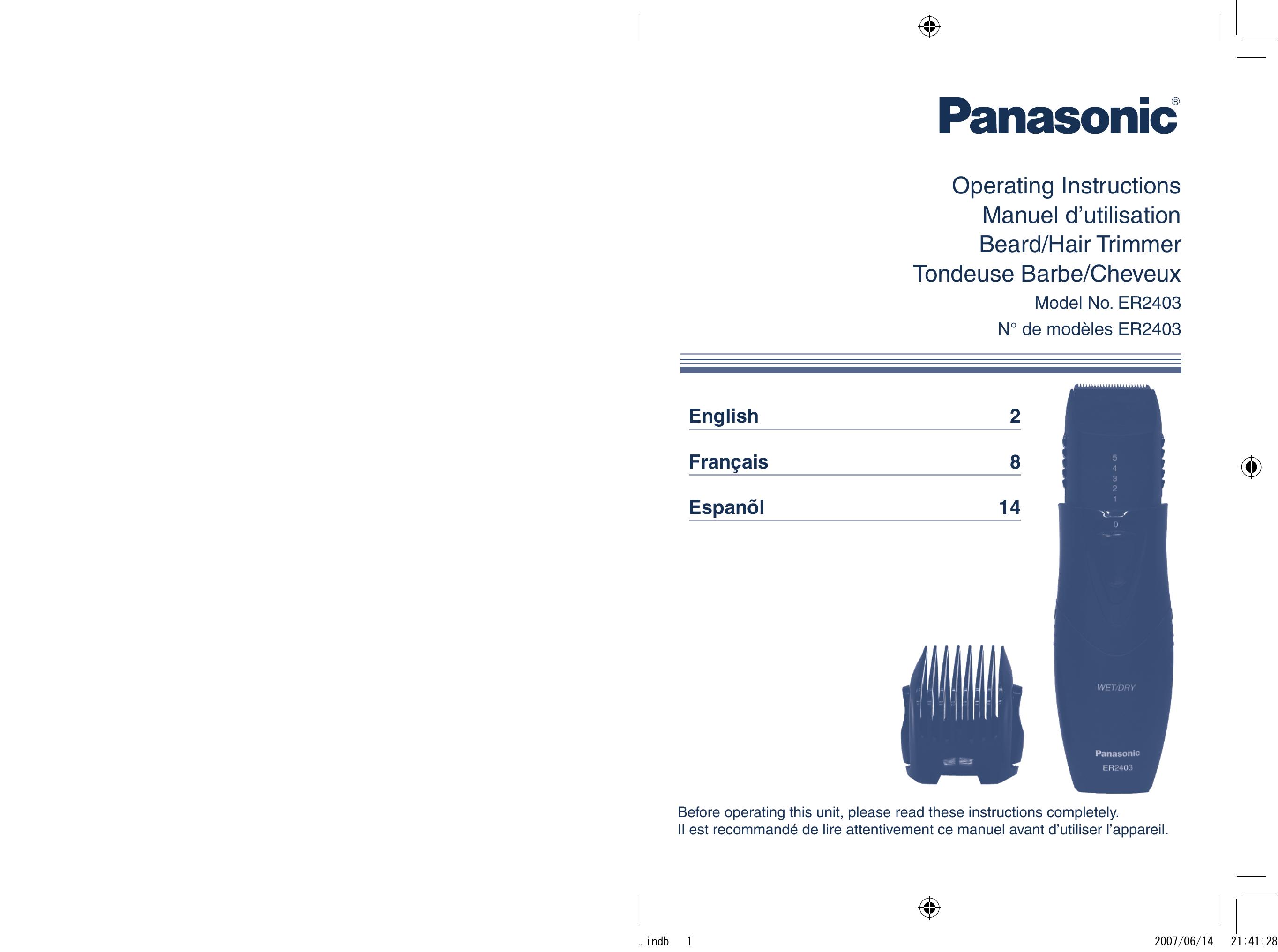 Panasonic ER2403 Electric Shaver User Manual
