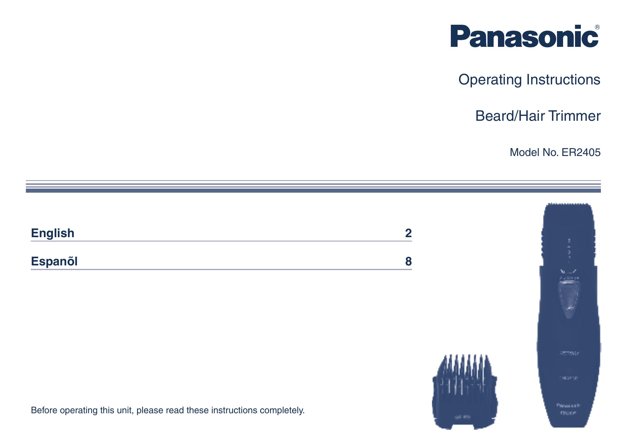 Panasonic ER2405 Electric Shaver User Manual