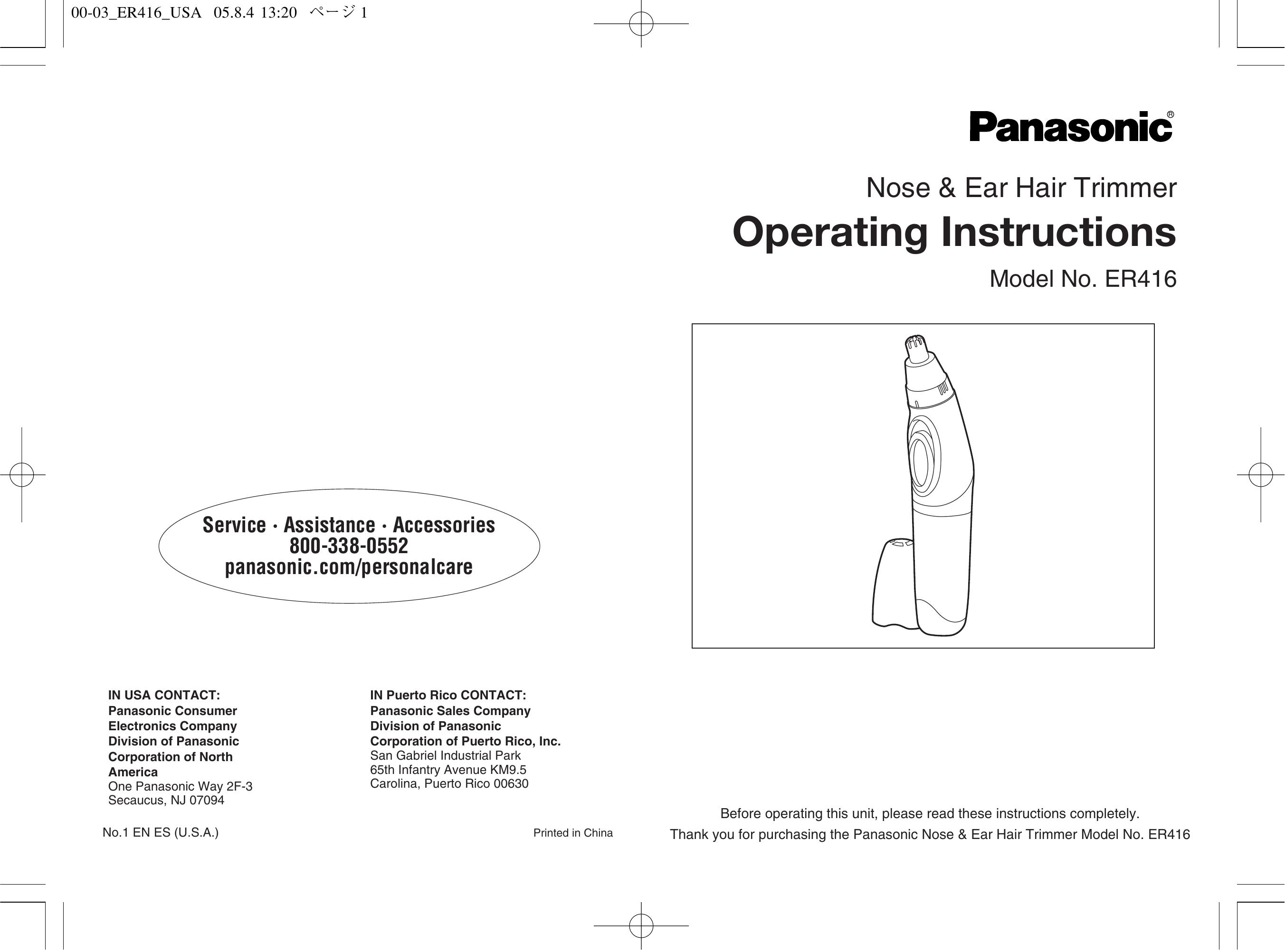 Panasonic ER416 Electric Shaver User Manual