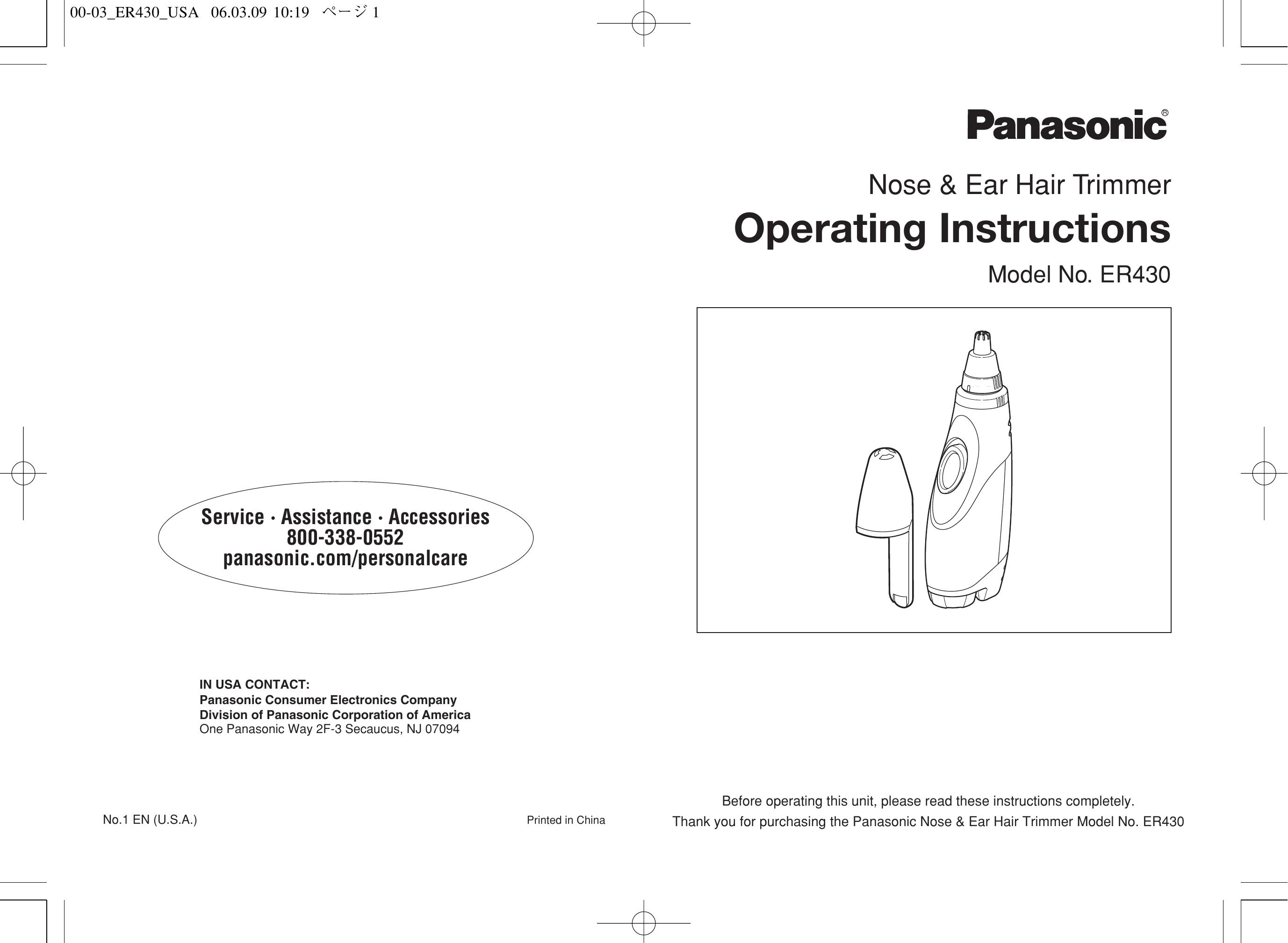 Panasonic ER430K Electric Shaver User Manual