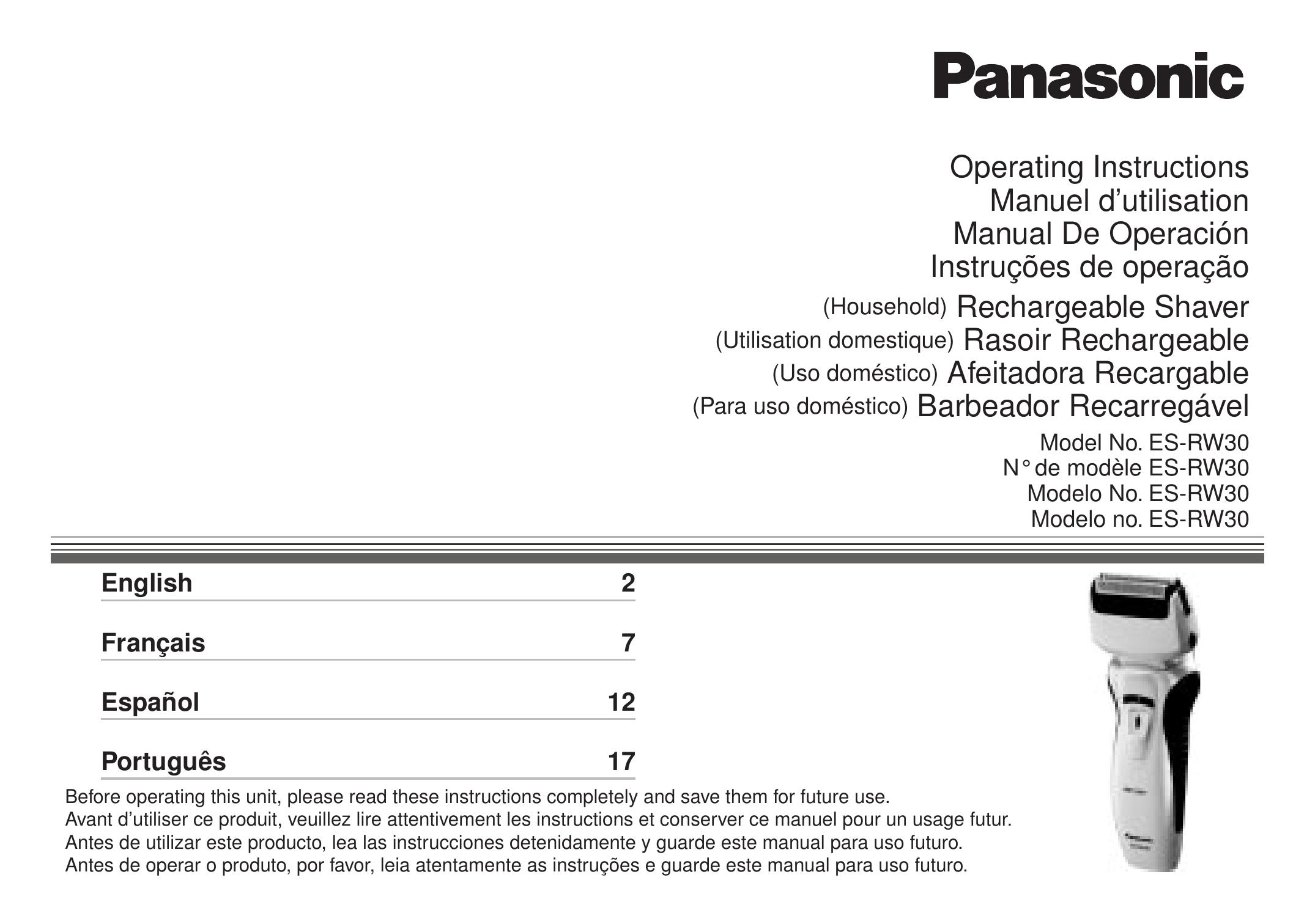 Panasonic ES-RW30-S Electric Shaver User Manual