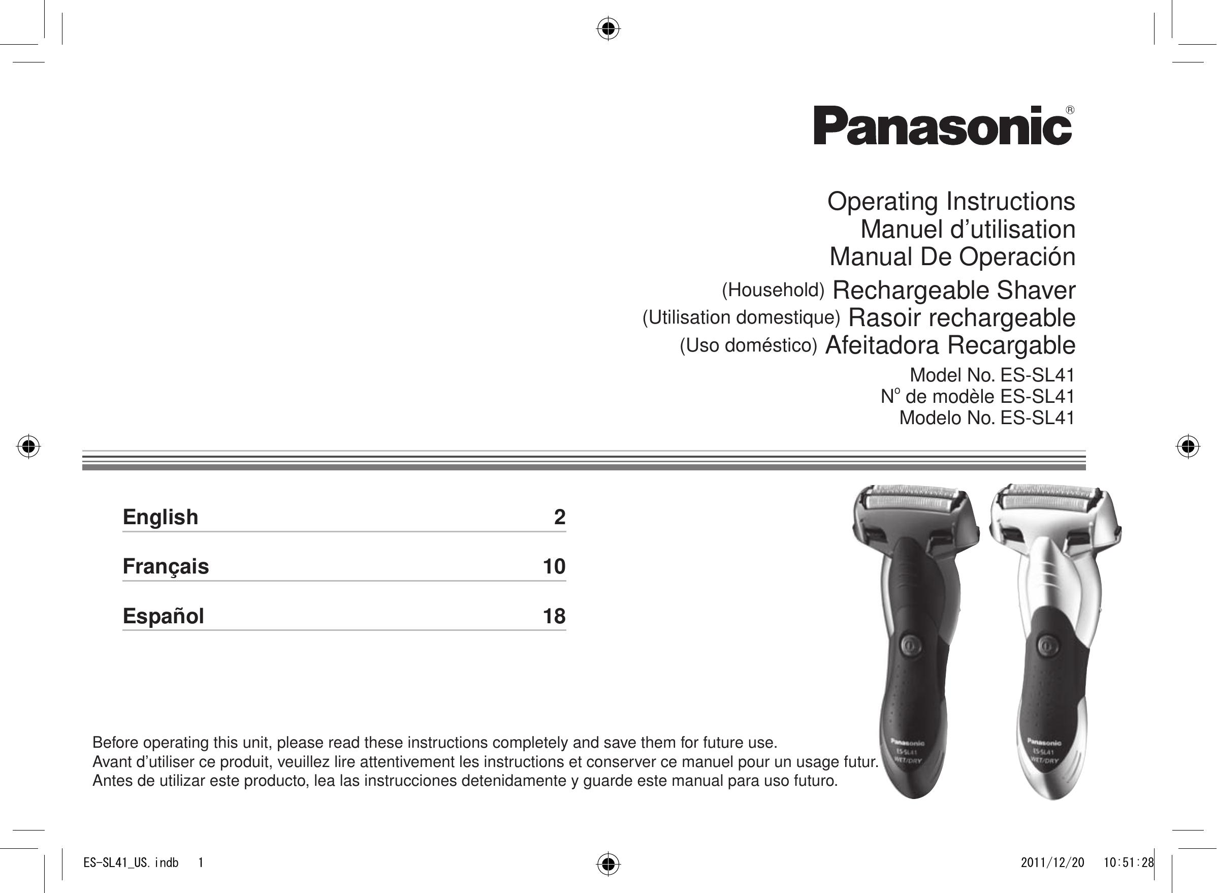 Panasonic ES-SL41 Electric Shaver User Manual