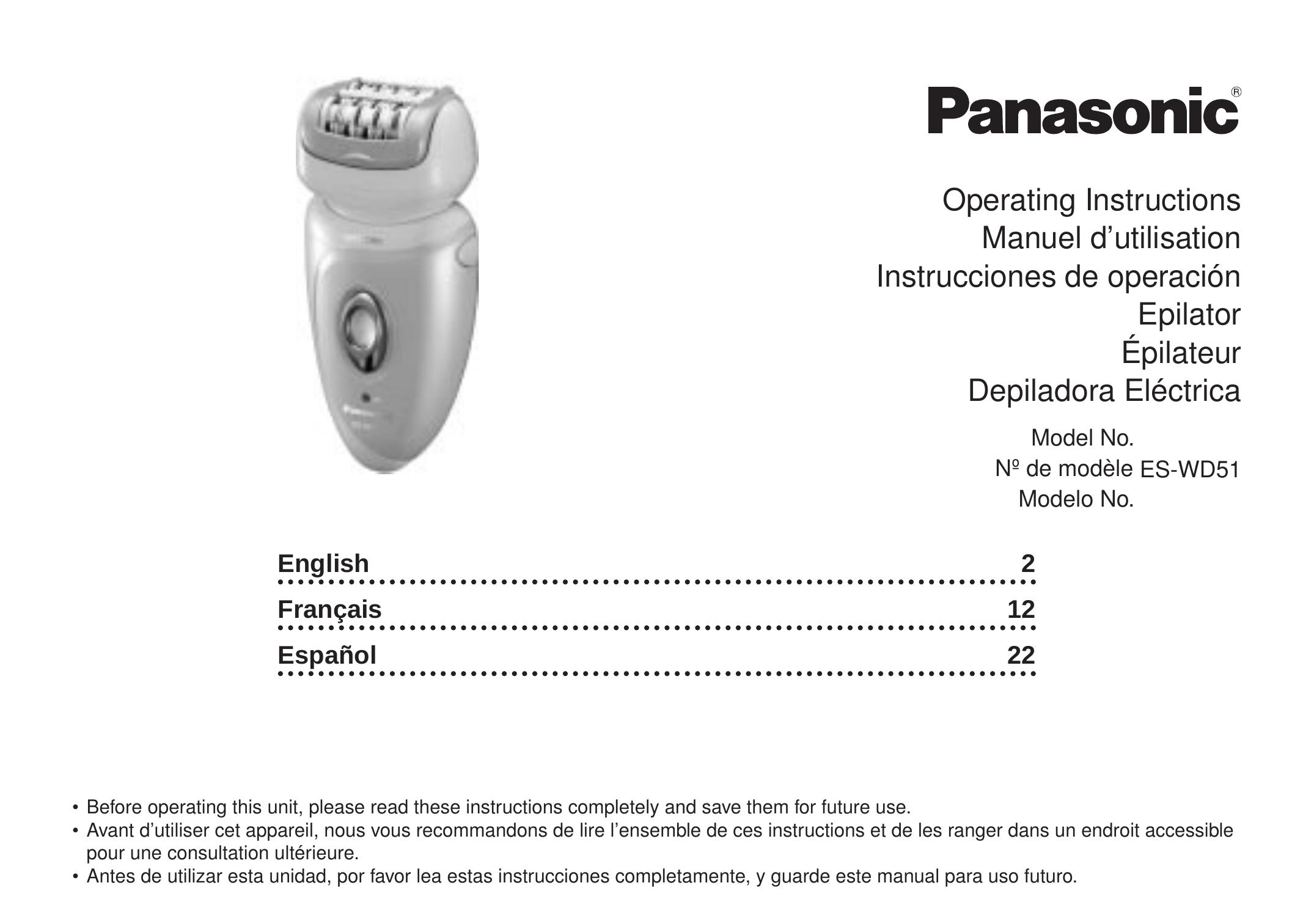 Panasonic ES-WD51-P Electric Shaver User Manual