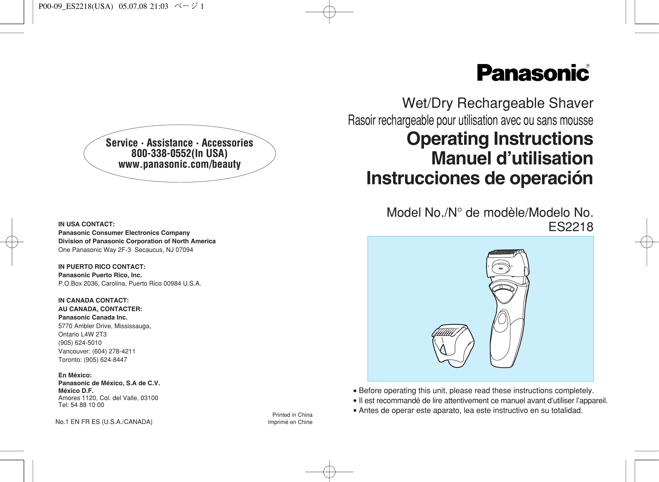 Panasonic ES2218 Electric Shaver User Manual
