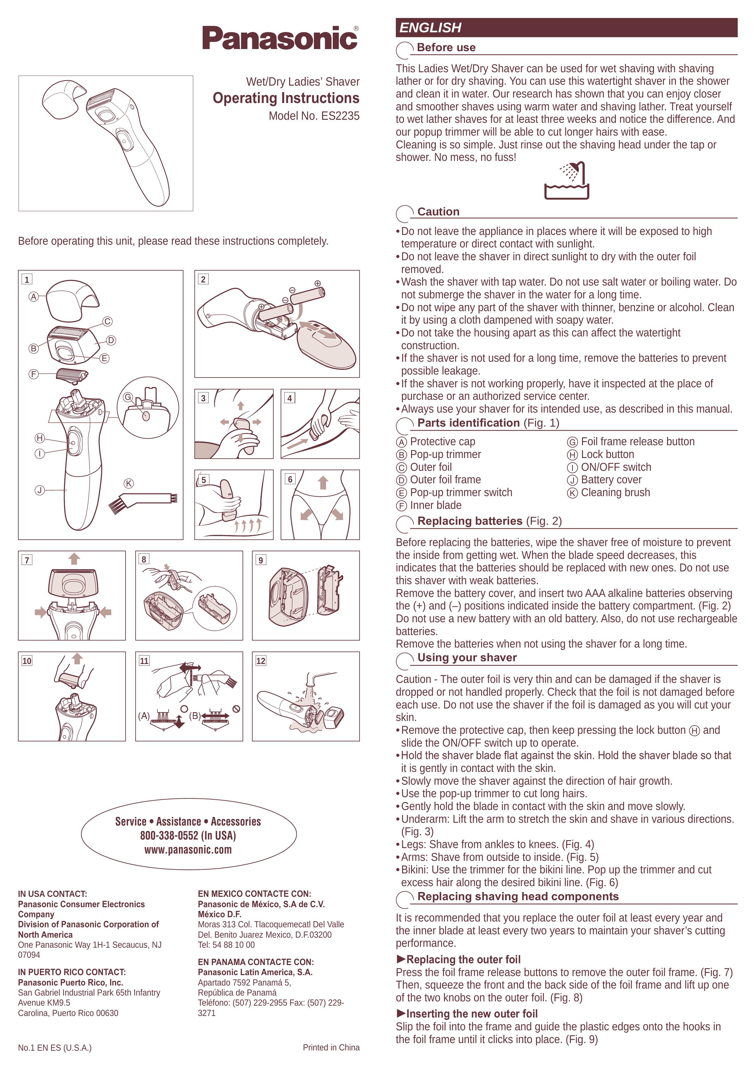 Panasonic ES2235 Electric Shaver User Manual