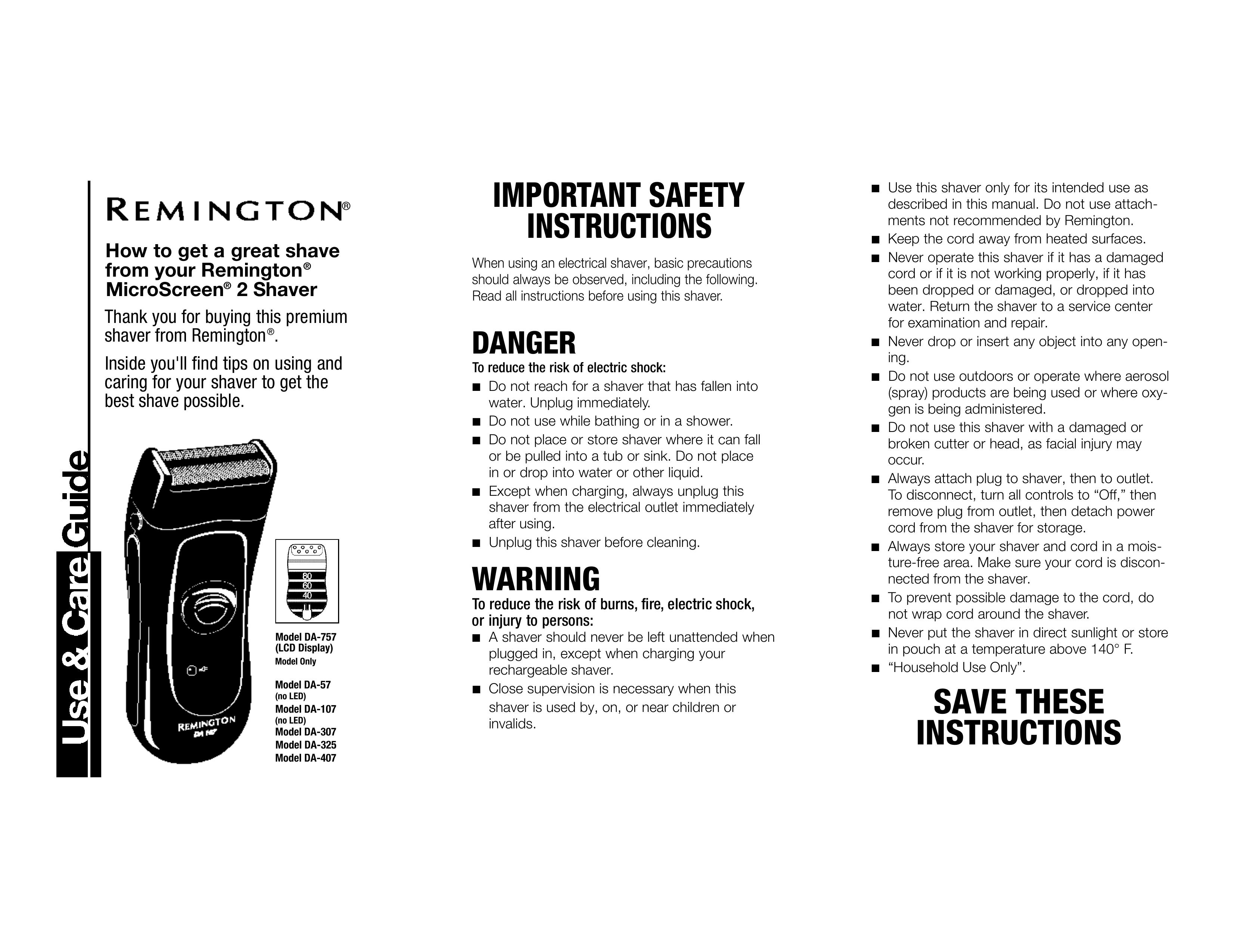 Remington DA-107 Electric Shaver User Manual