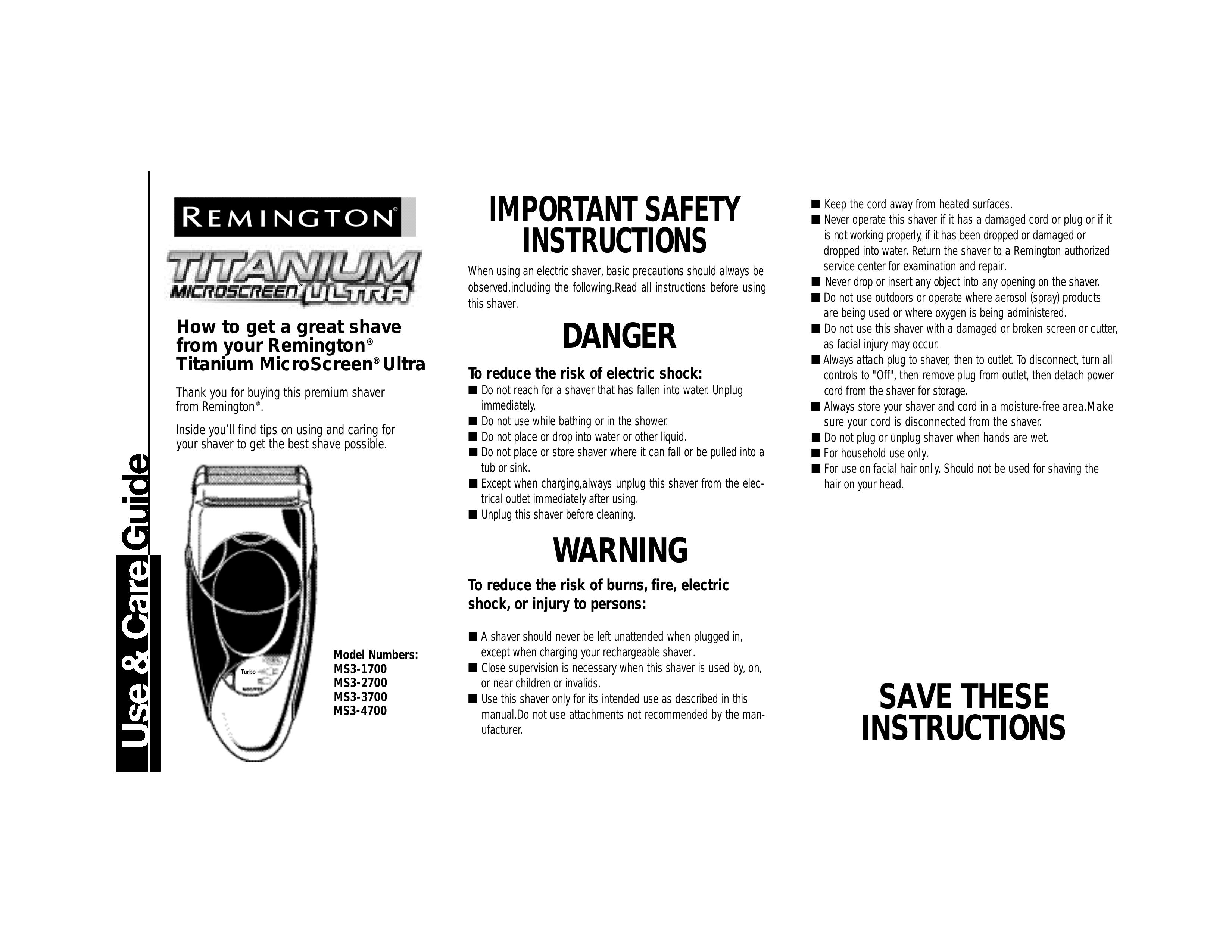 Remington MS3-1700 Electric Shaver User Manual