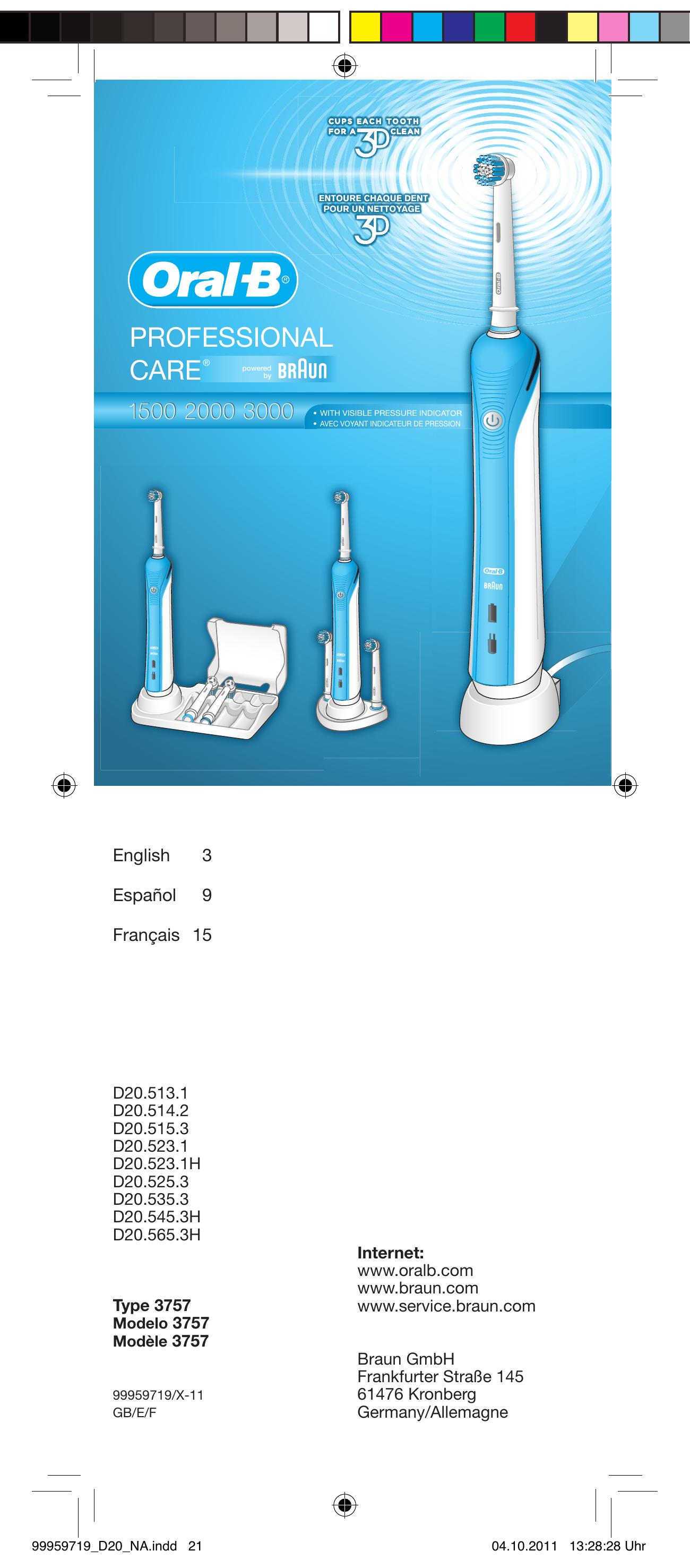Braun 3757 Electric Toothbrush User Manual