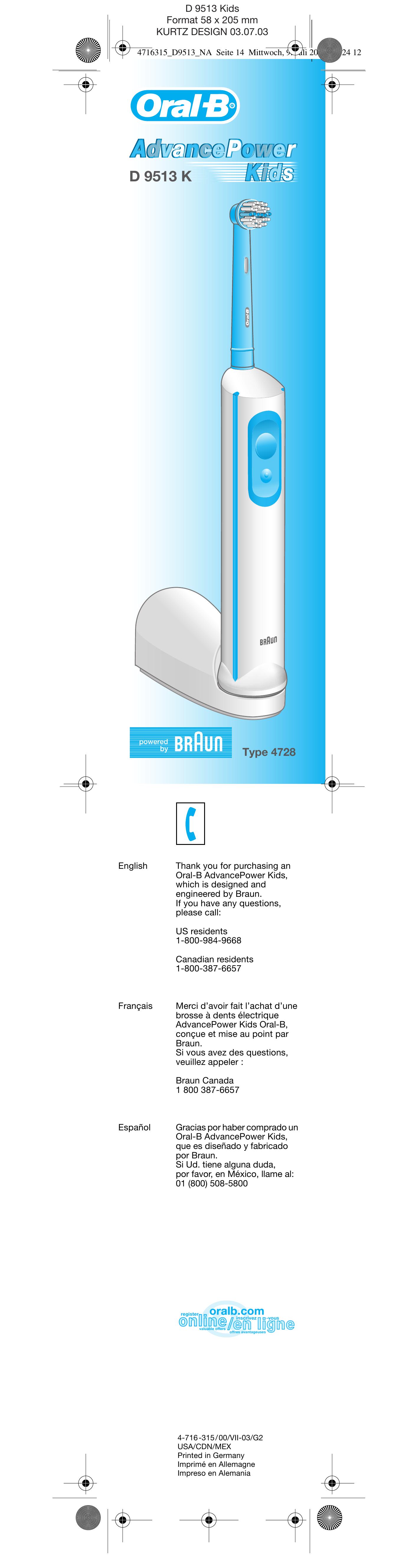 Braun 4728 Series Electric Toothbrush User Manual