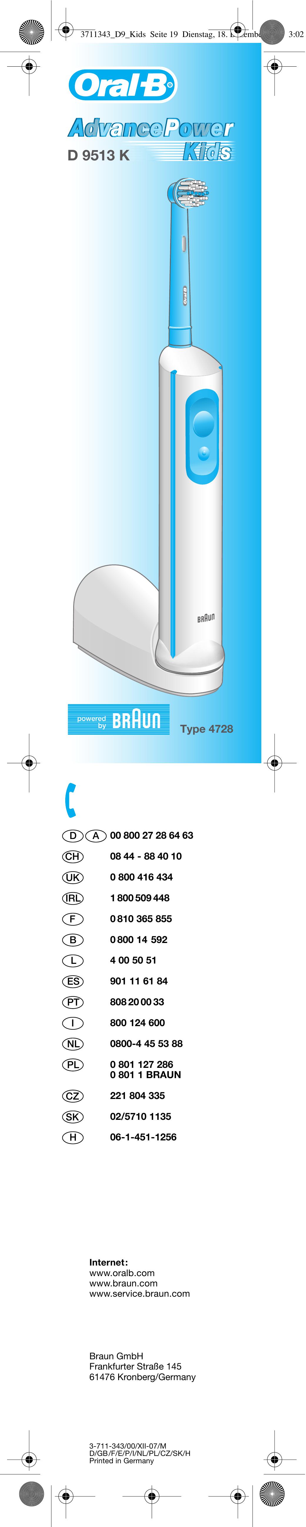 Braun D 9513 K Electric Toothbrush User Manual
