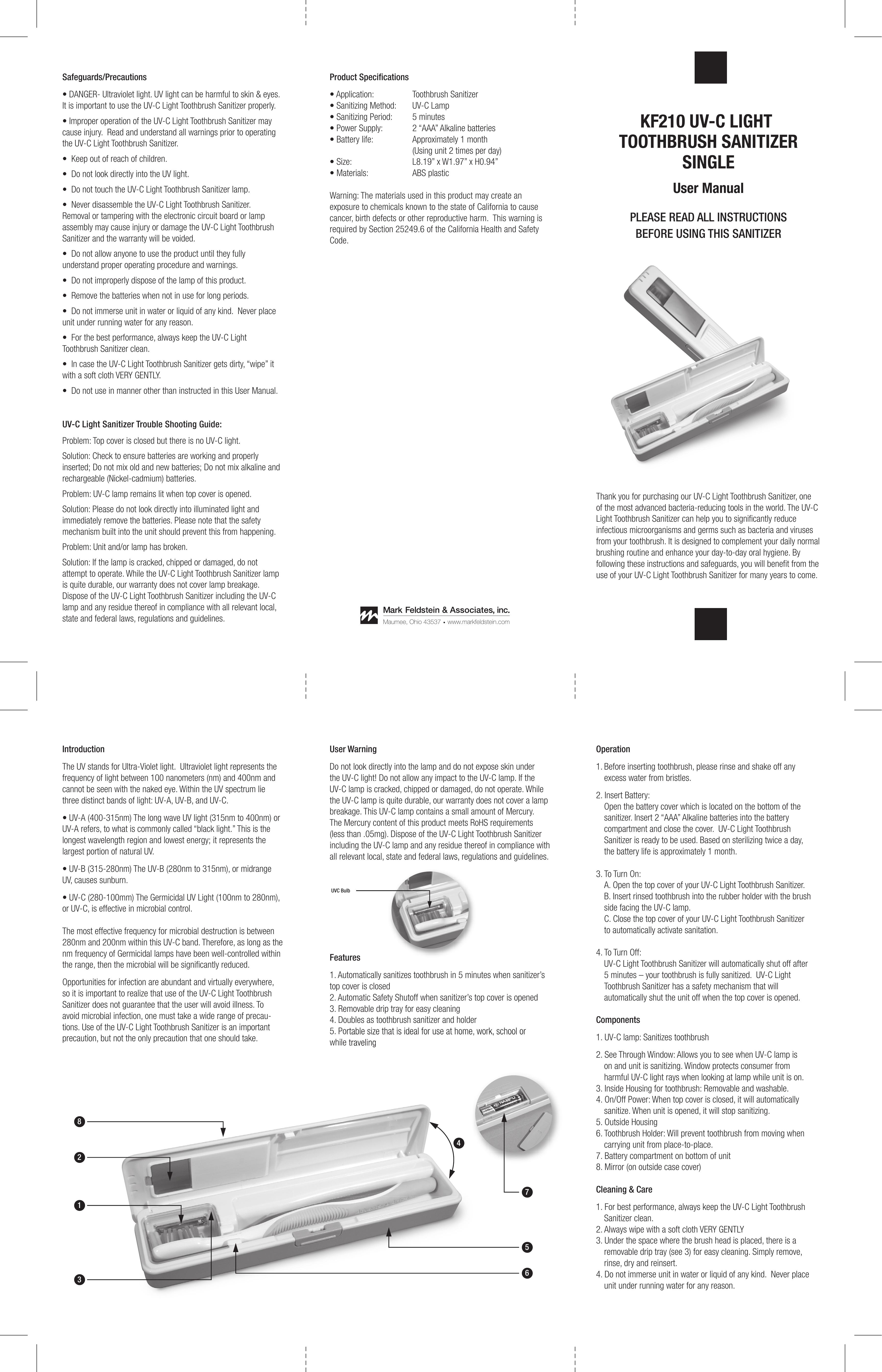 Mark Feldstein & Assoc KF210 Electric Toothbrush User Manual