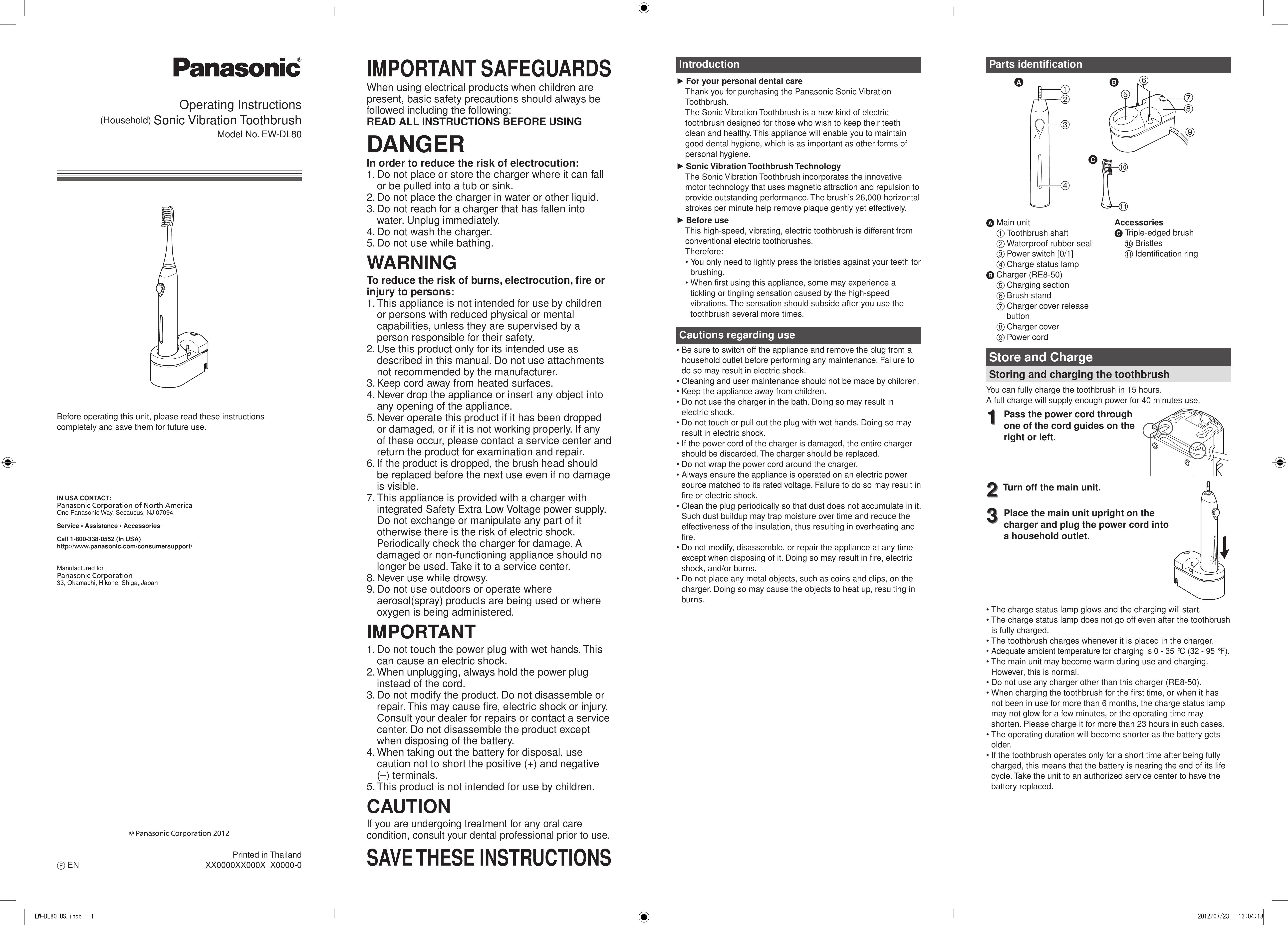 Panasonic EW-DL80 Electric Toothbrush User Manual