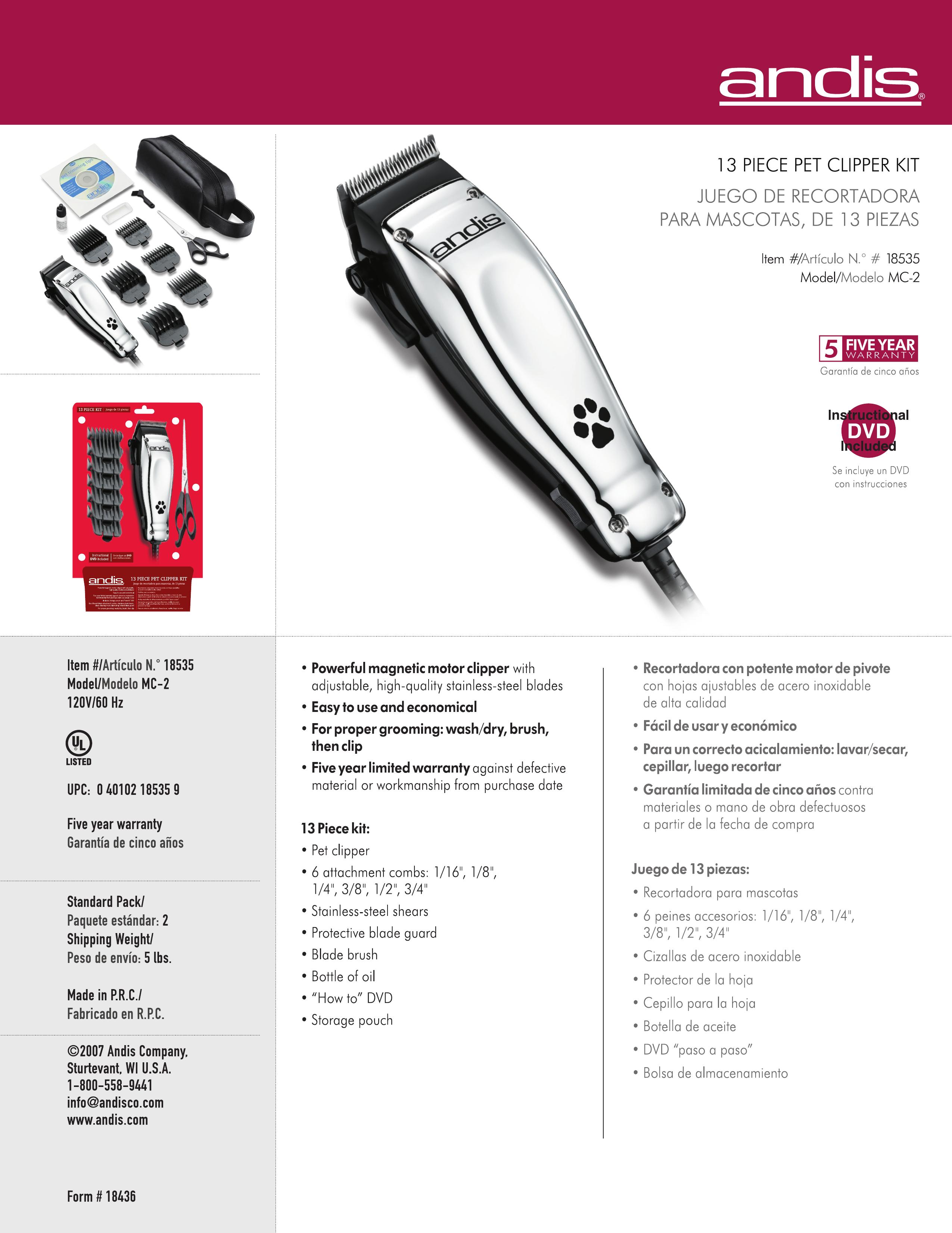 Andis Company 18535 Hair Clippers User Manual