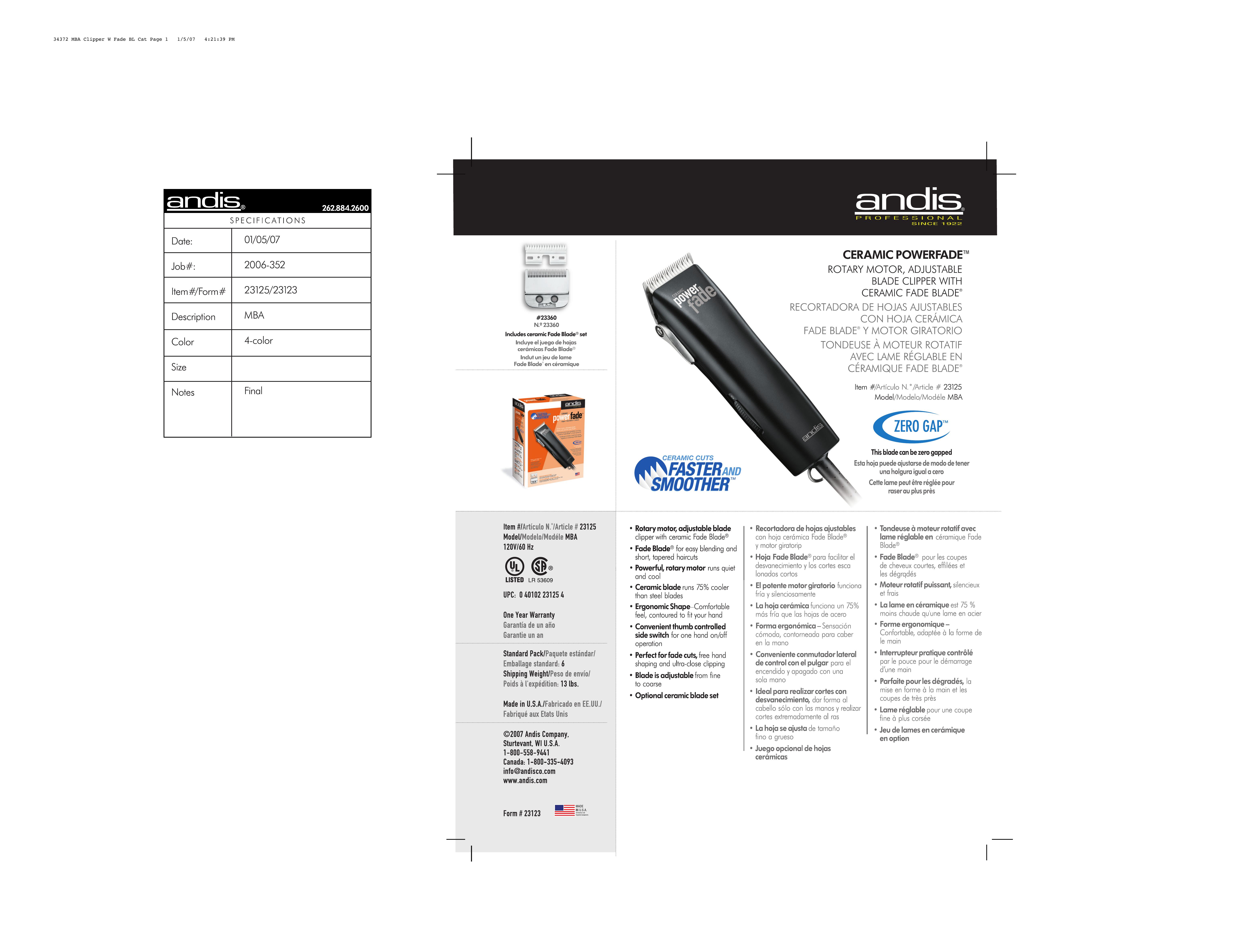 Andis Company 23125 Hair Clippers User Manual