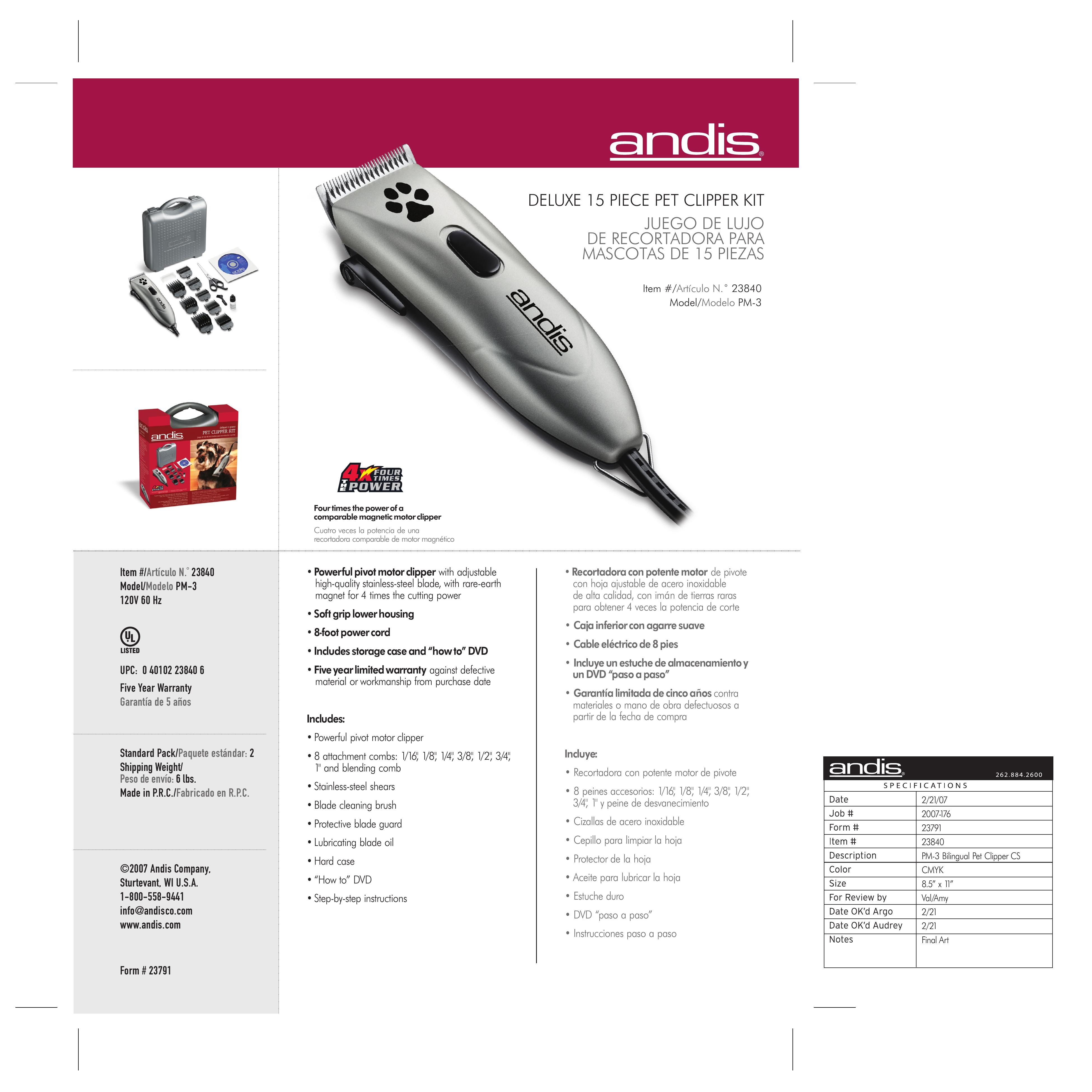 Andis Company 23840 Hair Clippers User Manual