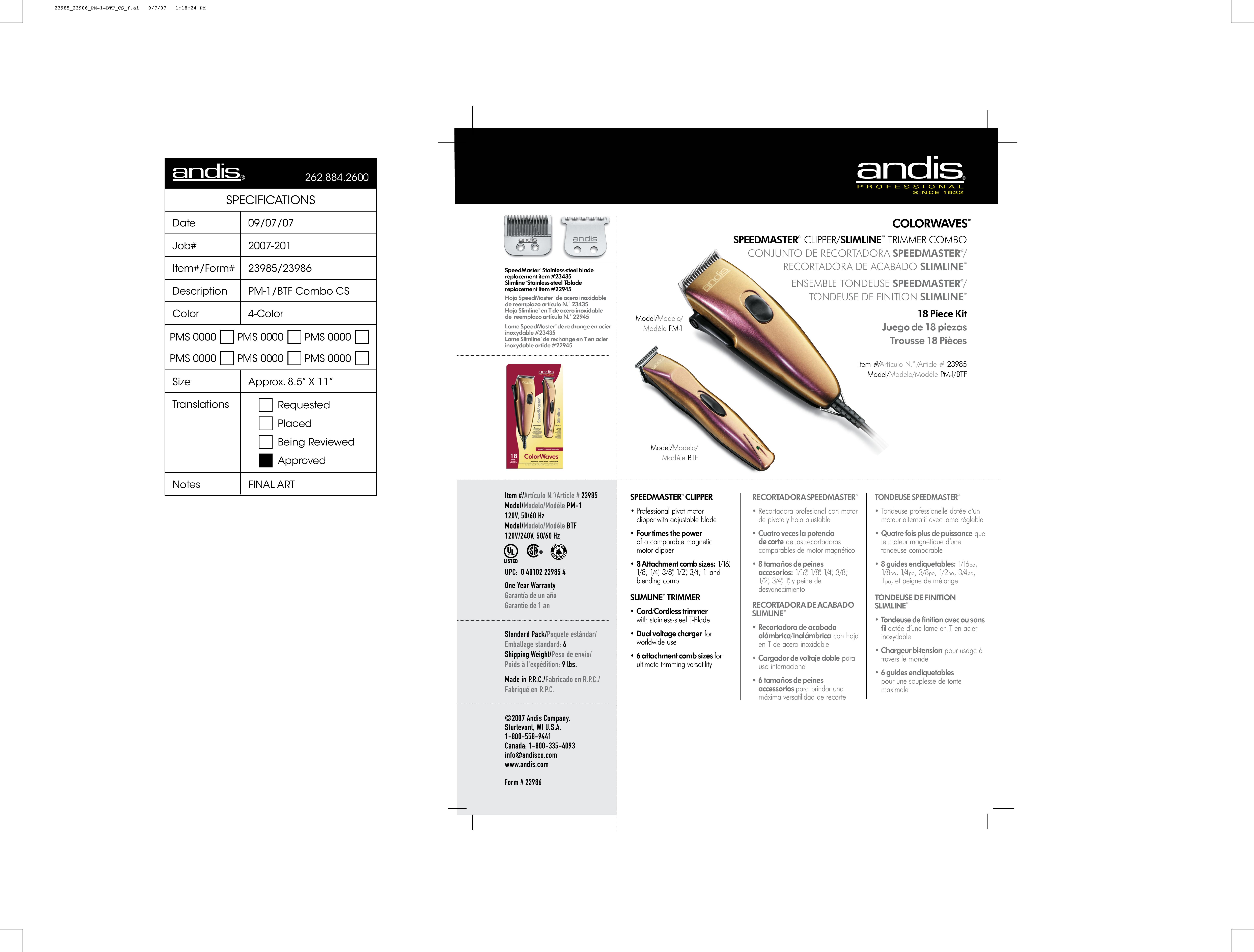 Andis Company 23985 Hair Clippers User Manual