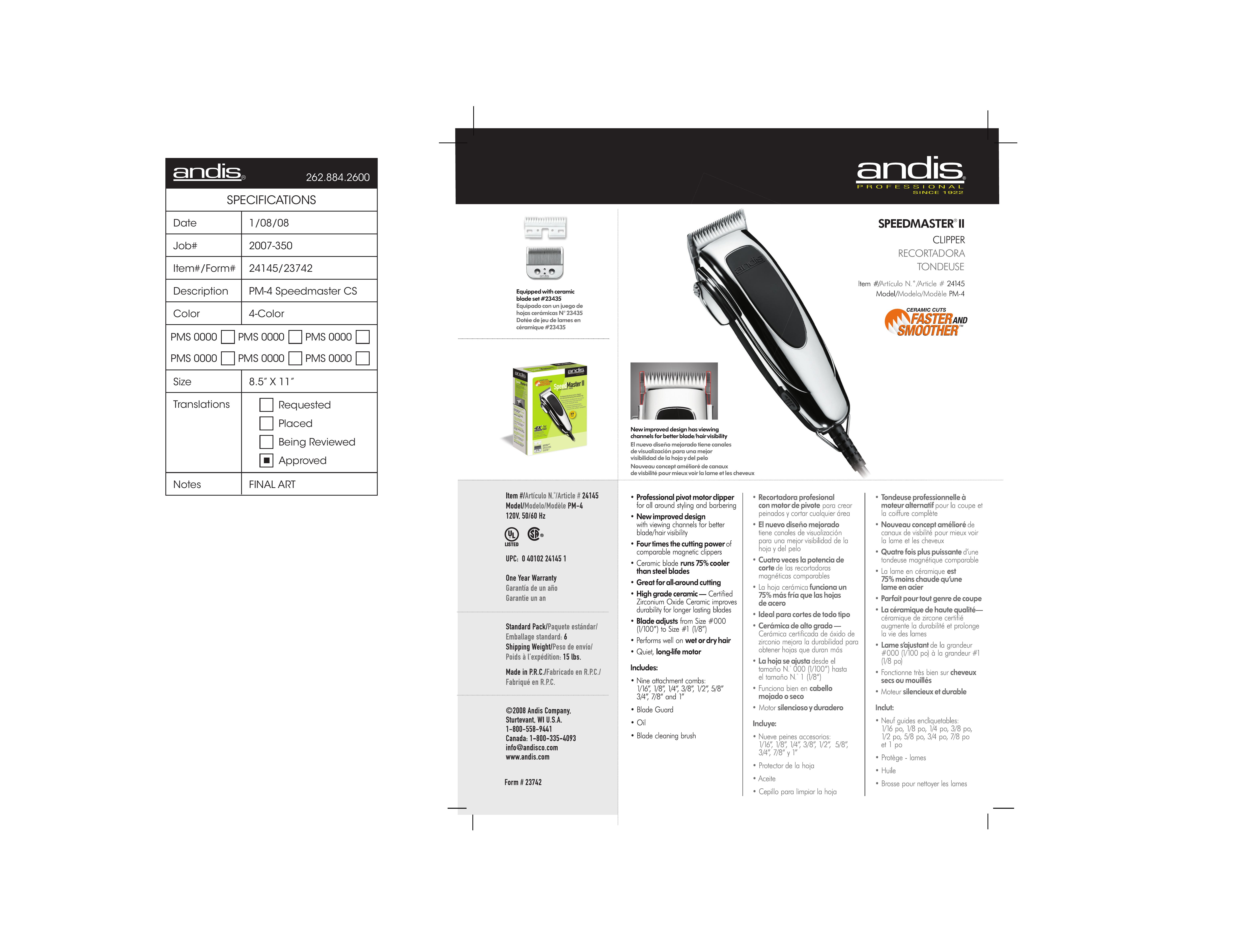 Andis Company 24145 Hair Clippers User Manual