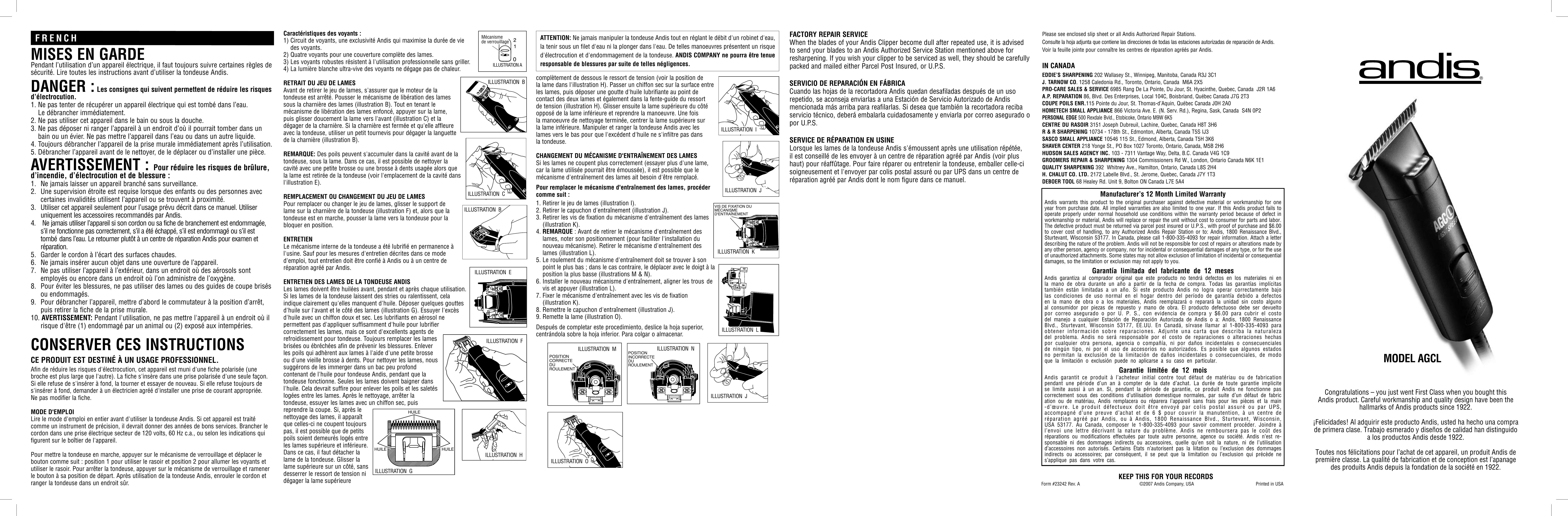 Andis Company AGCL Hair Clippers User Manual
