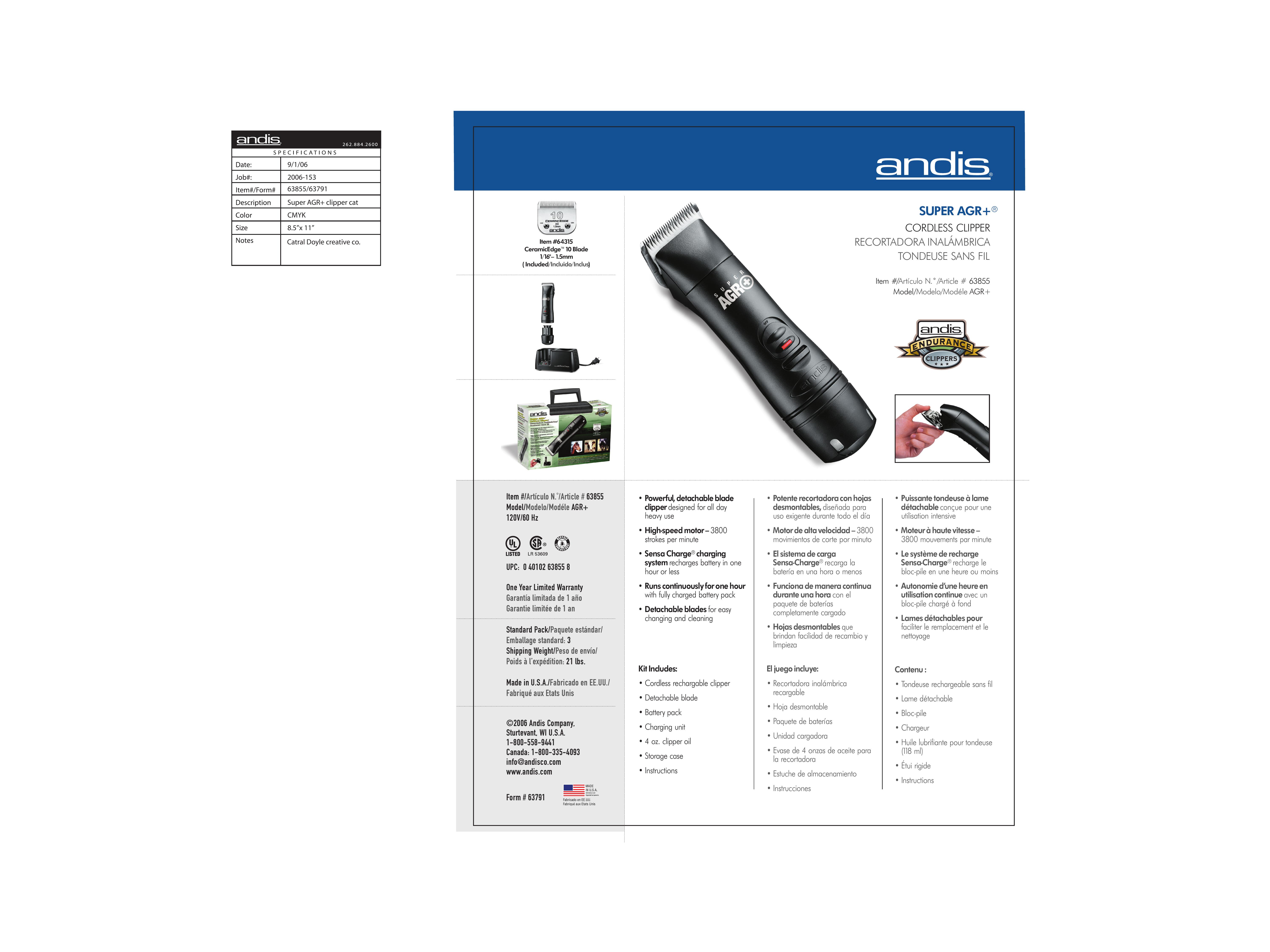 Andis Company AGR+ Hair Clippers User Manual