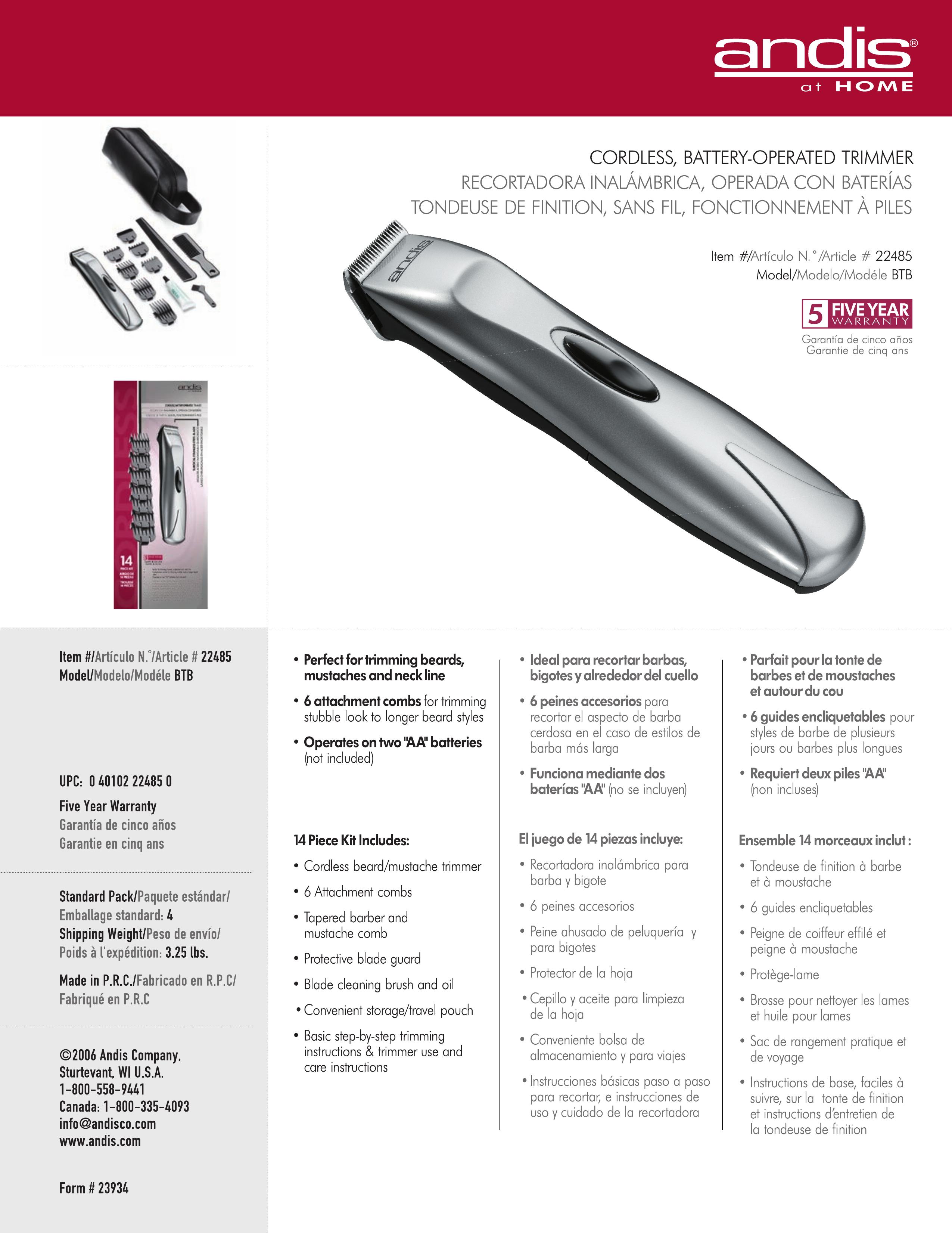 Andis Company BTB 22485 Hair Clippers User Manual