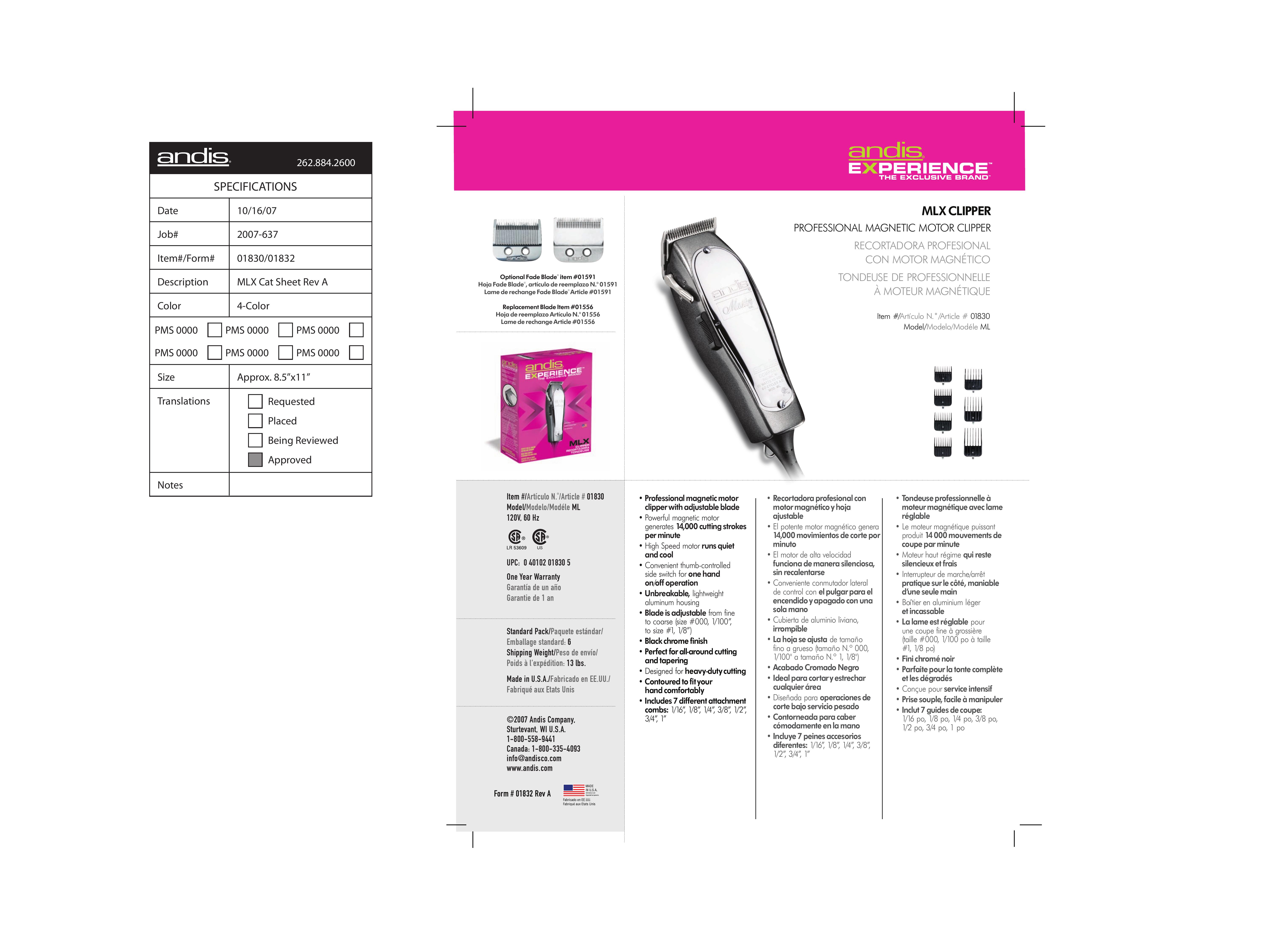 Andis Company ML Hair Clippers User Manual