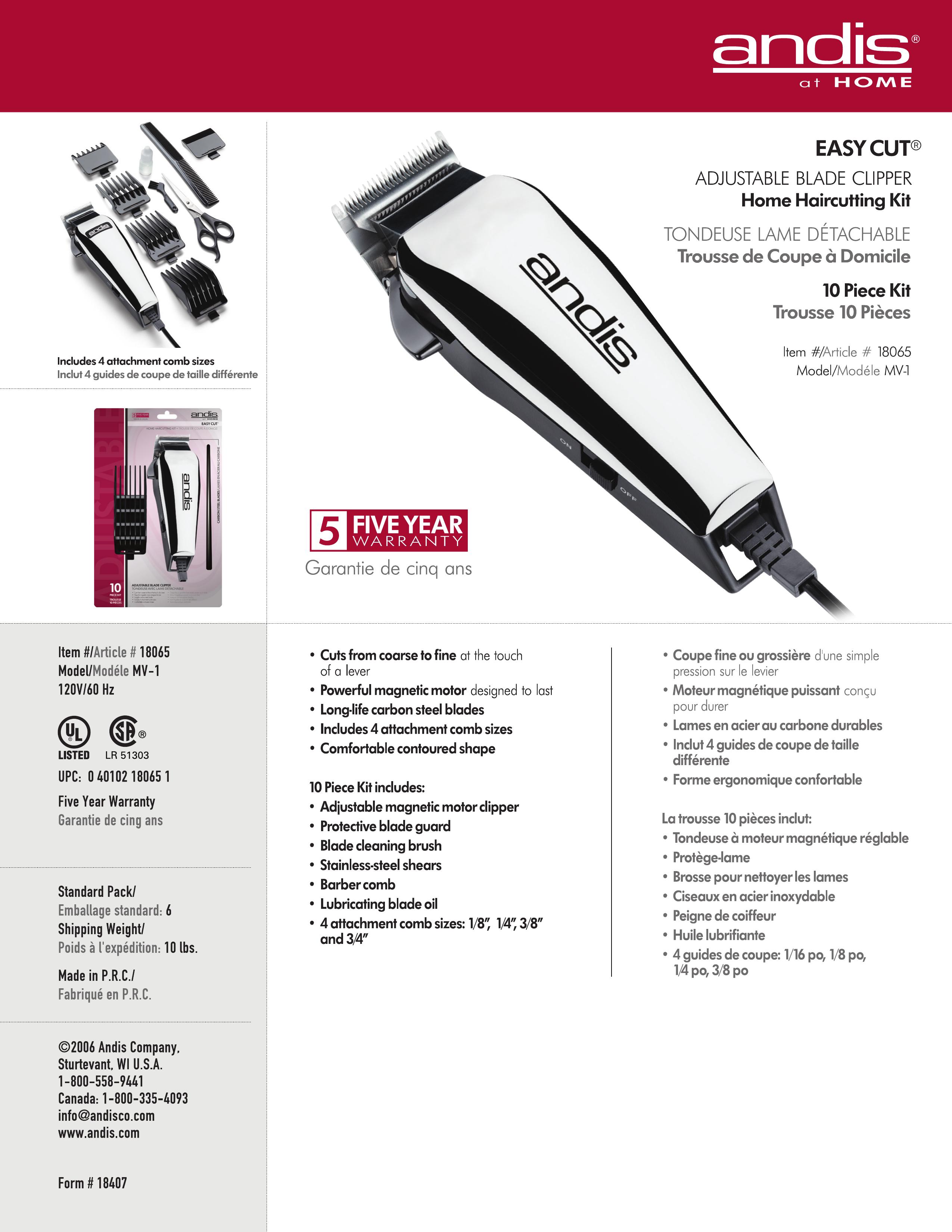 Andis Company MV-1 18065 Hair Clippers User Manual