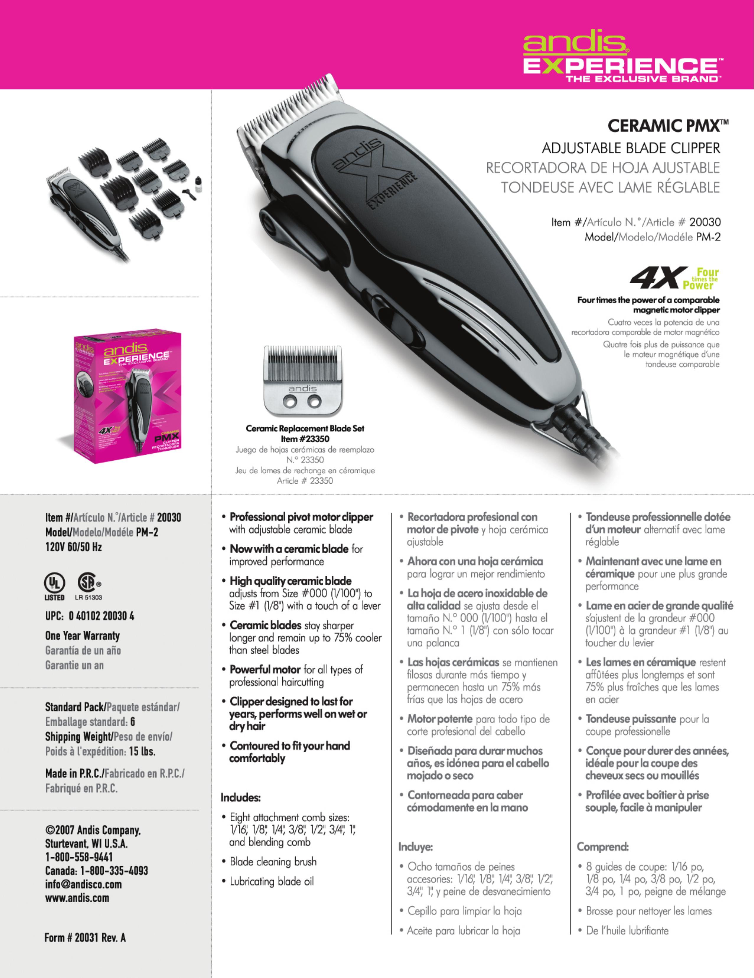 Andis Company PM-2 Hair Clippers User Manual