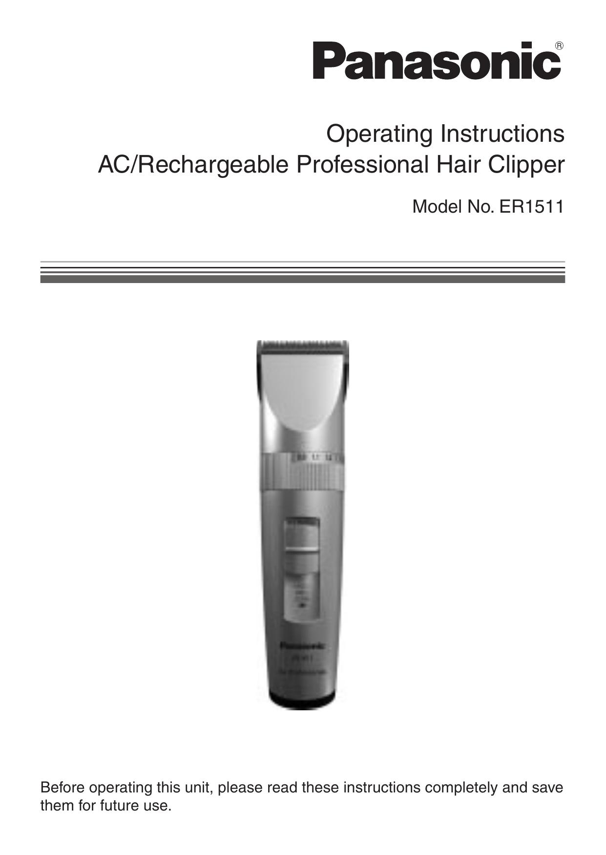 Panasonic ER1511 Hair Clippers User Manual