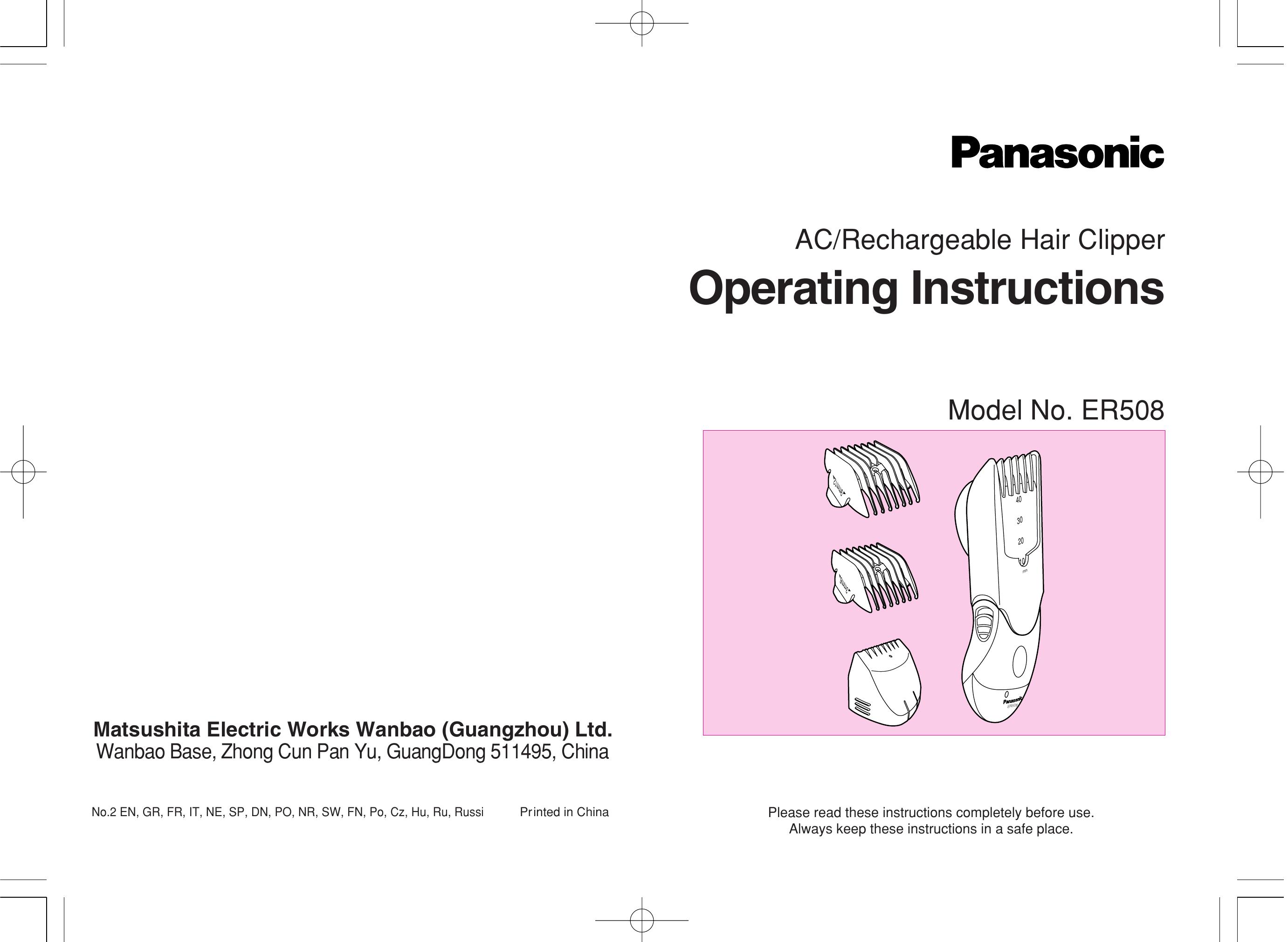 Panasonic ER508 Hair Clippers User Manual