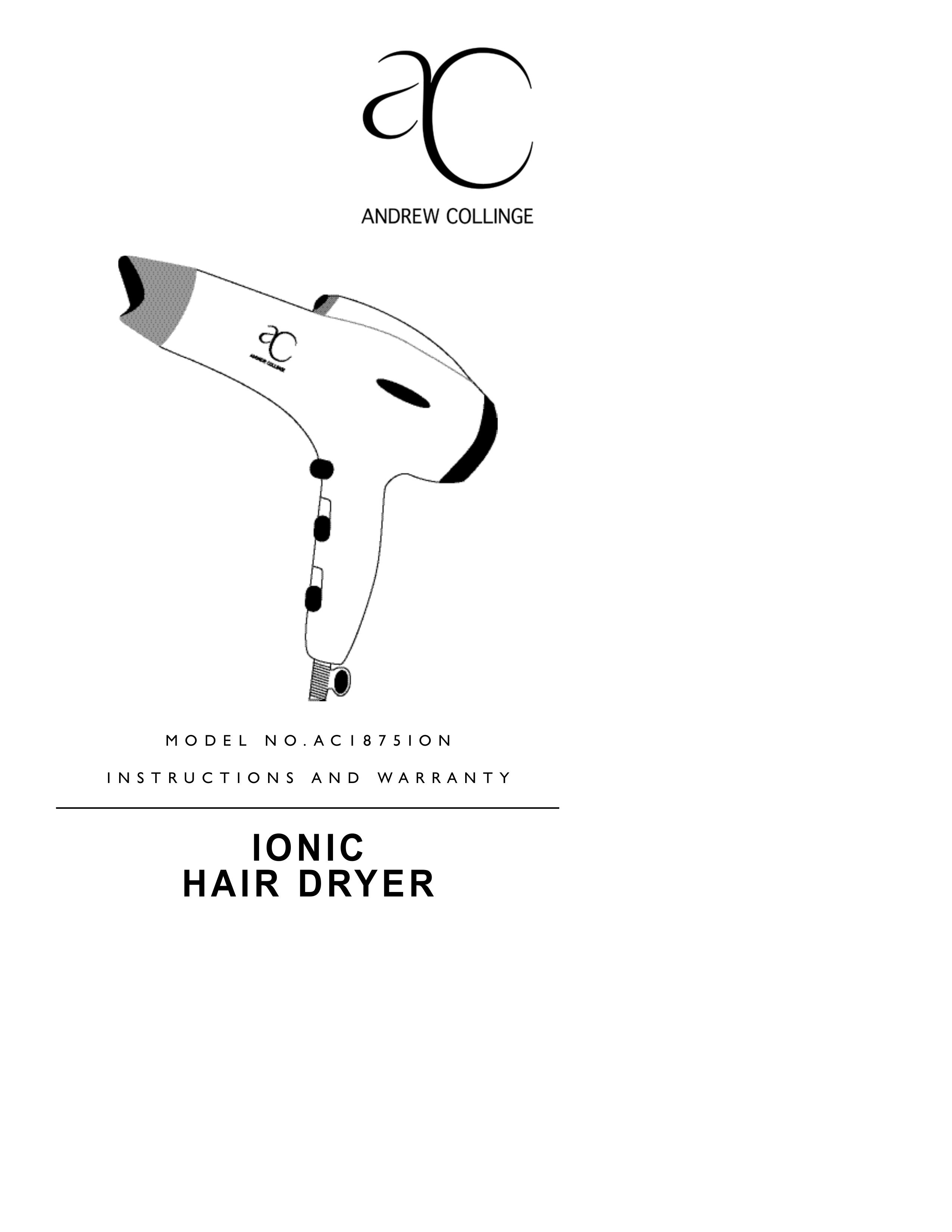 AC International AC1875ION Hair Dryer User Manual