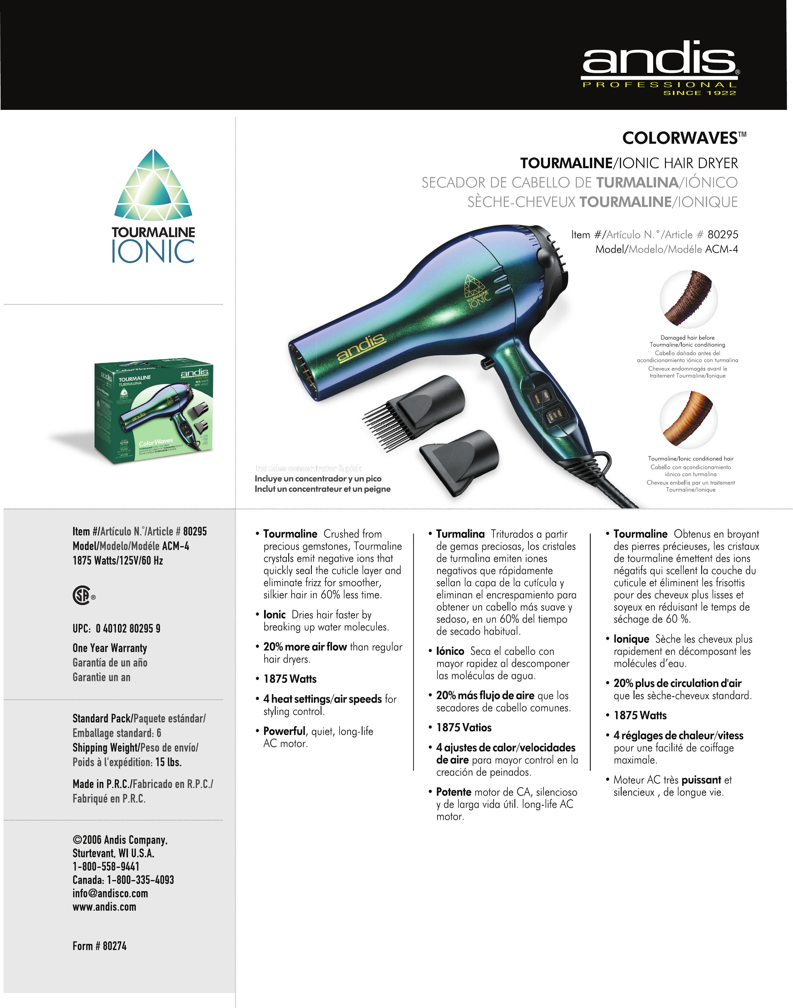 Andis Company ACM-4 Hair Dryer User Manual
