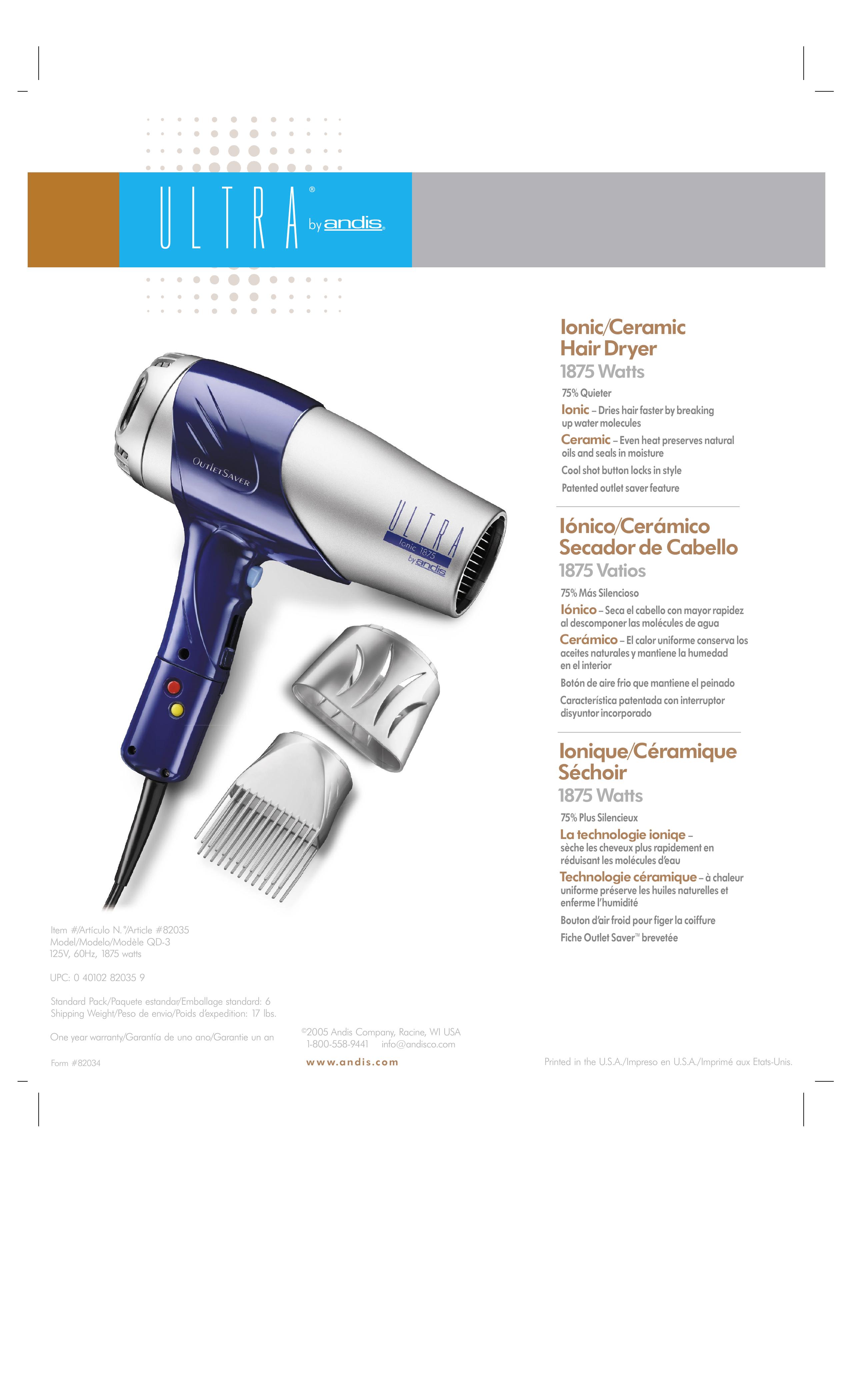Andis Company Ionic/Ceramic Hair Dryer Hair Dryer User Manual