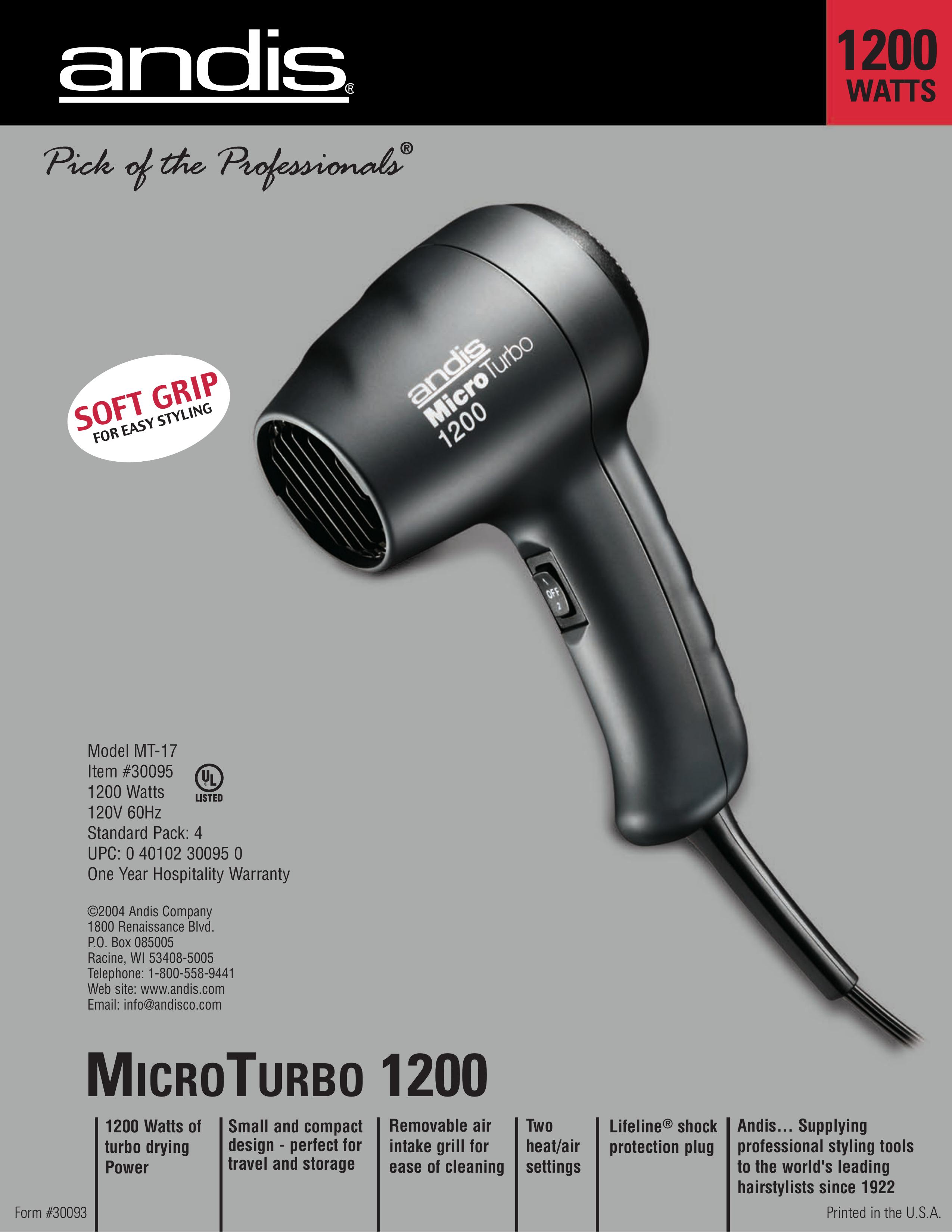 Andis Company MT-17 Hair Dryer User Manual