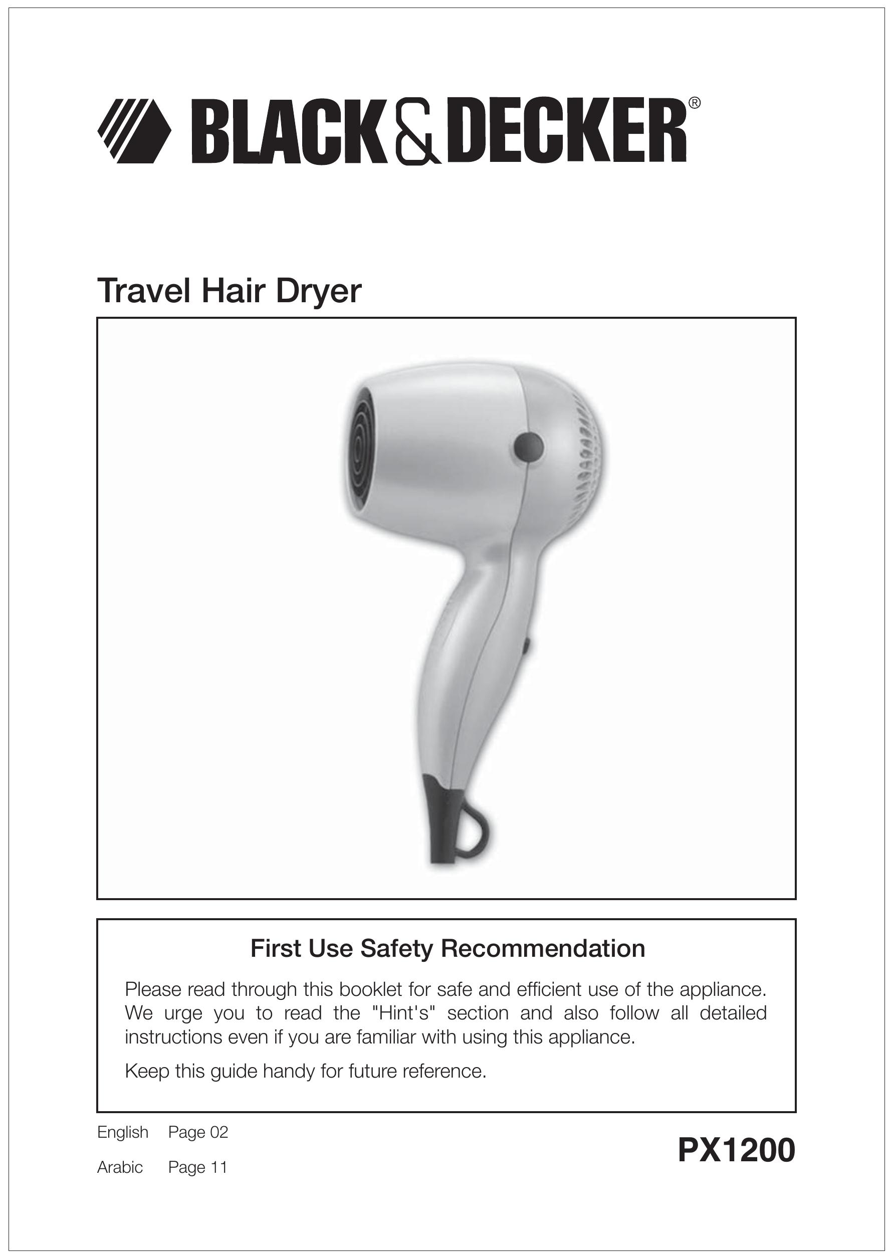 Black & Decker PX1200 Hair Dryer User Manual