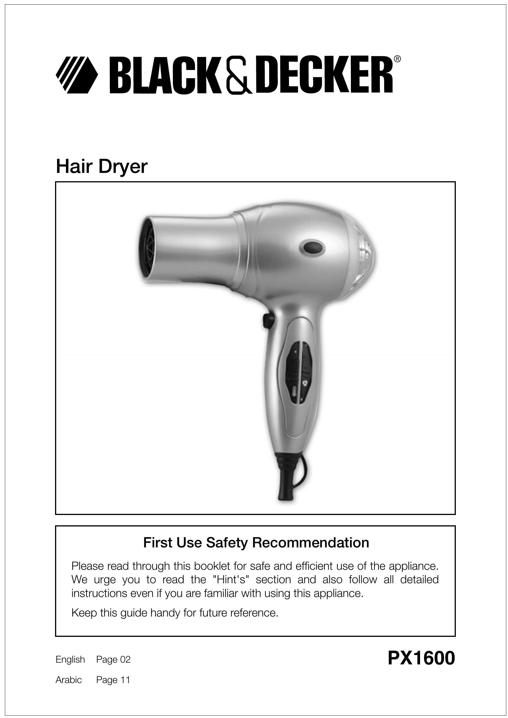 Black & Decker PX1600 Hair Dryer User Manual