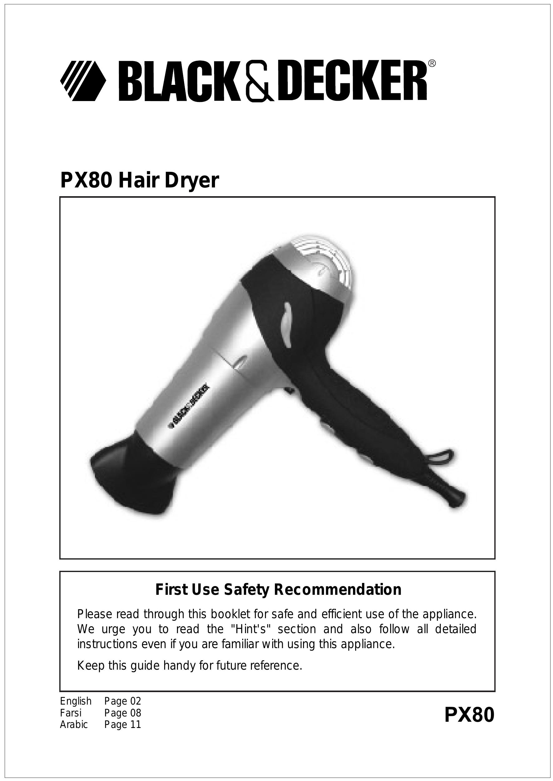 Black & Decker PX80 Hair Dryer User Manual