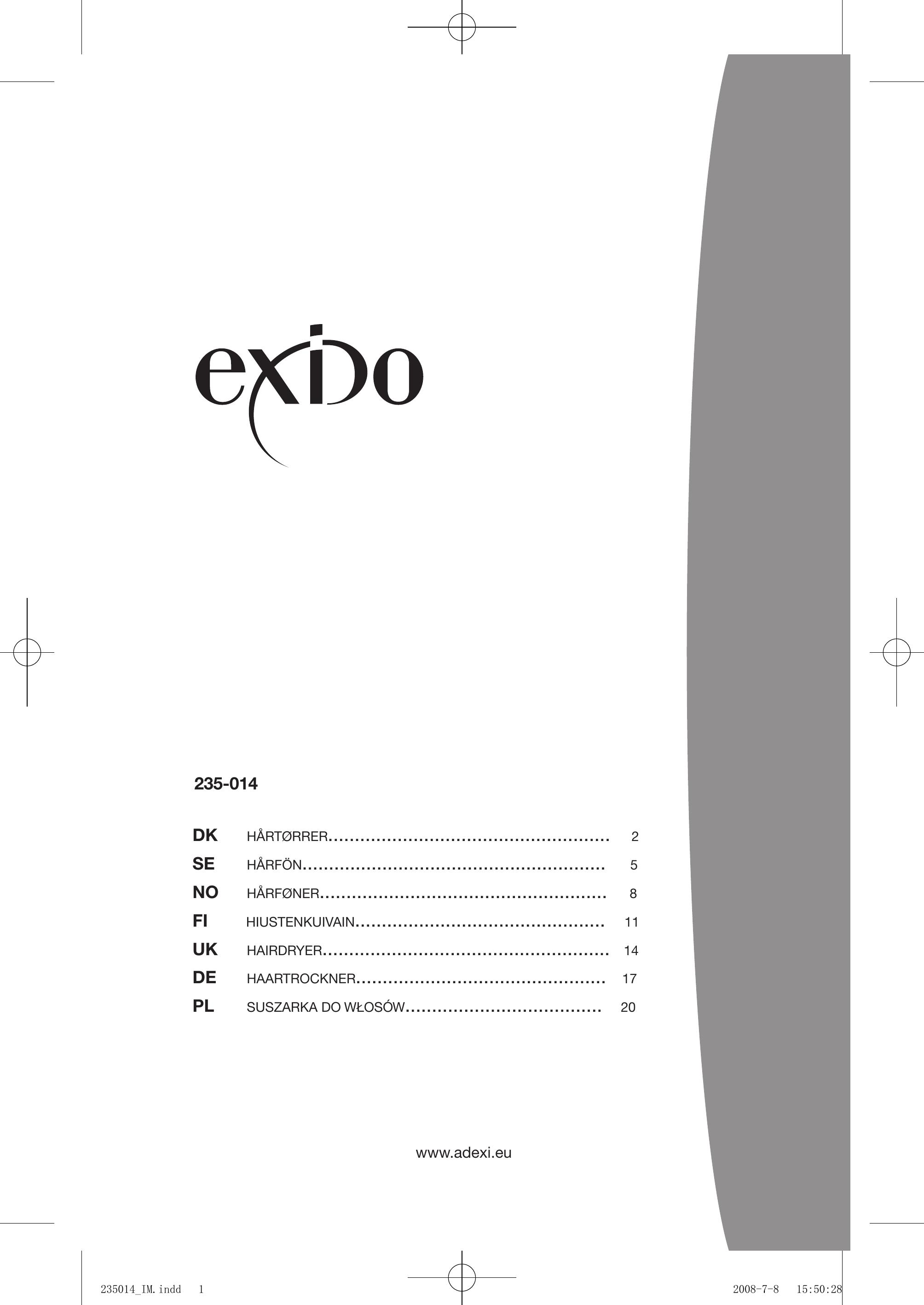 Exido 235-014 Hair Dryer User Manual