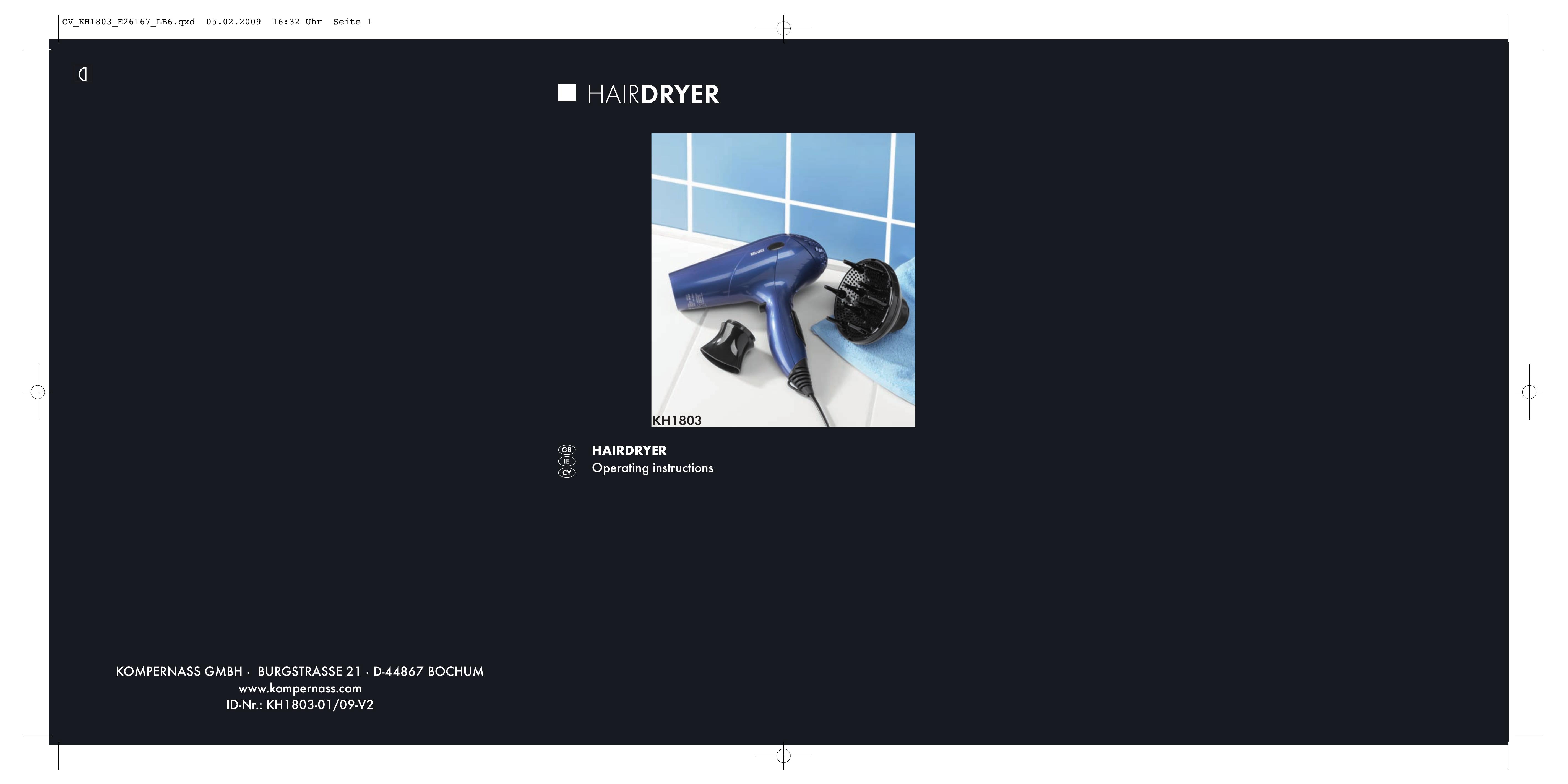 Kompernass KH1803 Hair Dryer User Manual