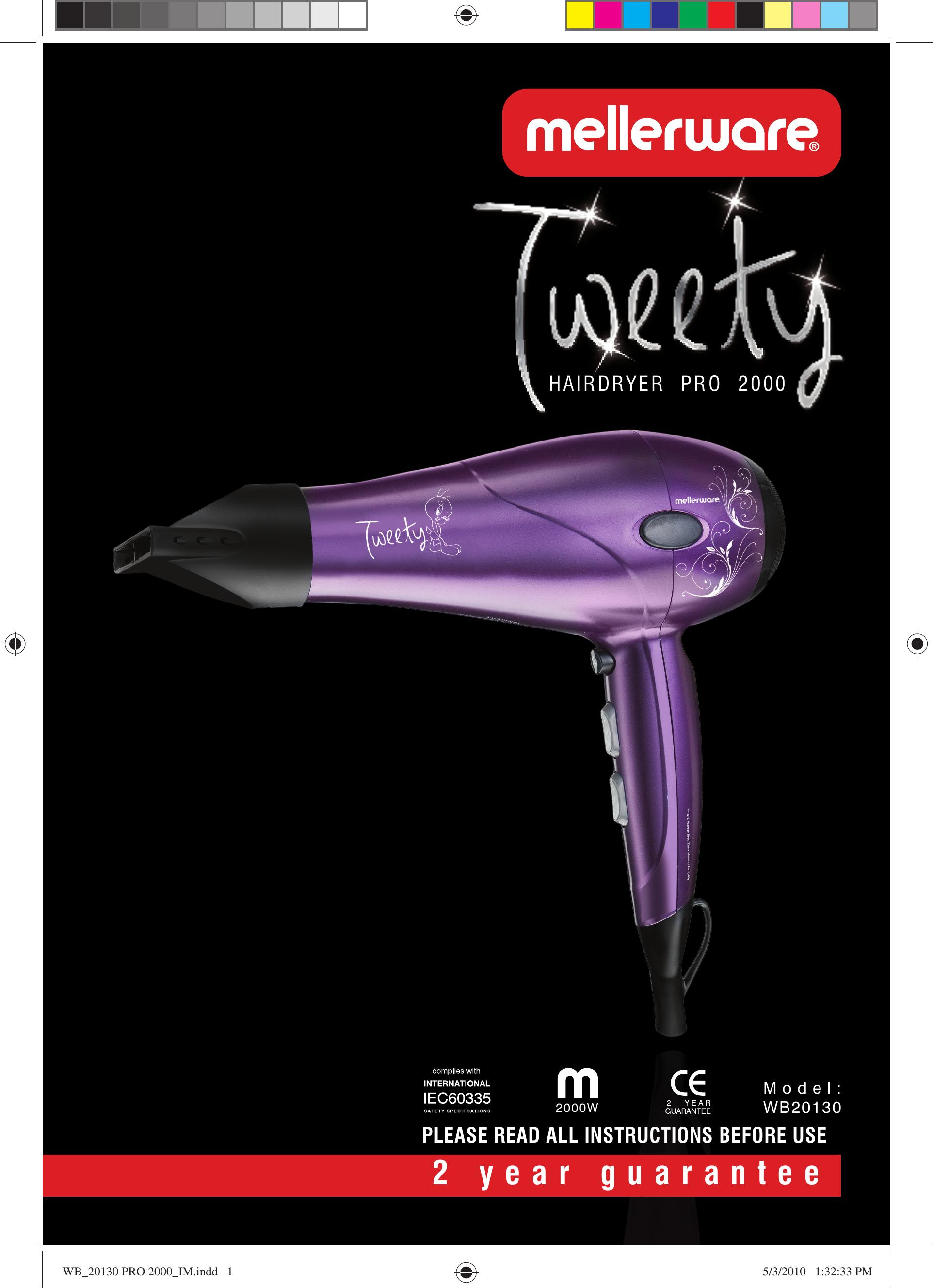 Mellerware WB201302000W Hair Dryer User Manual