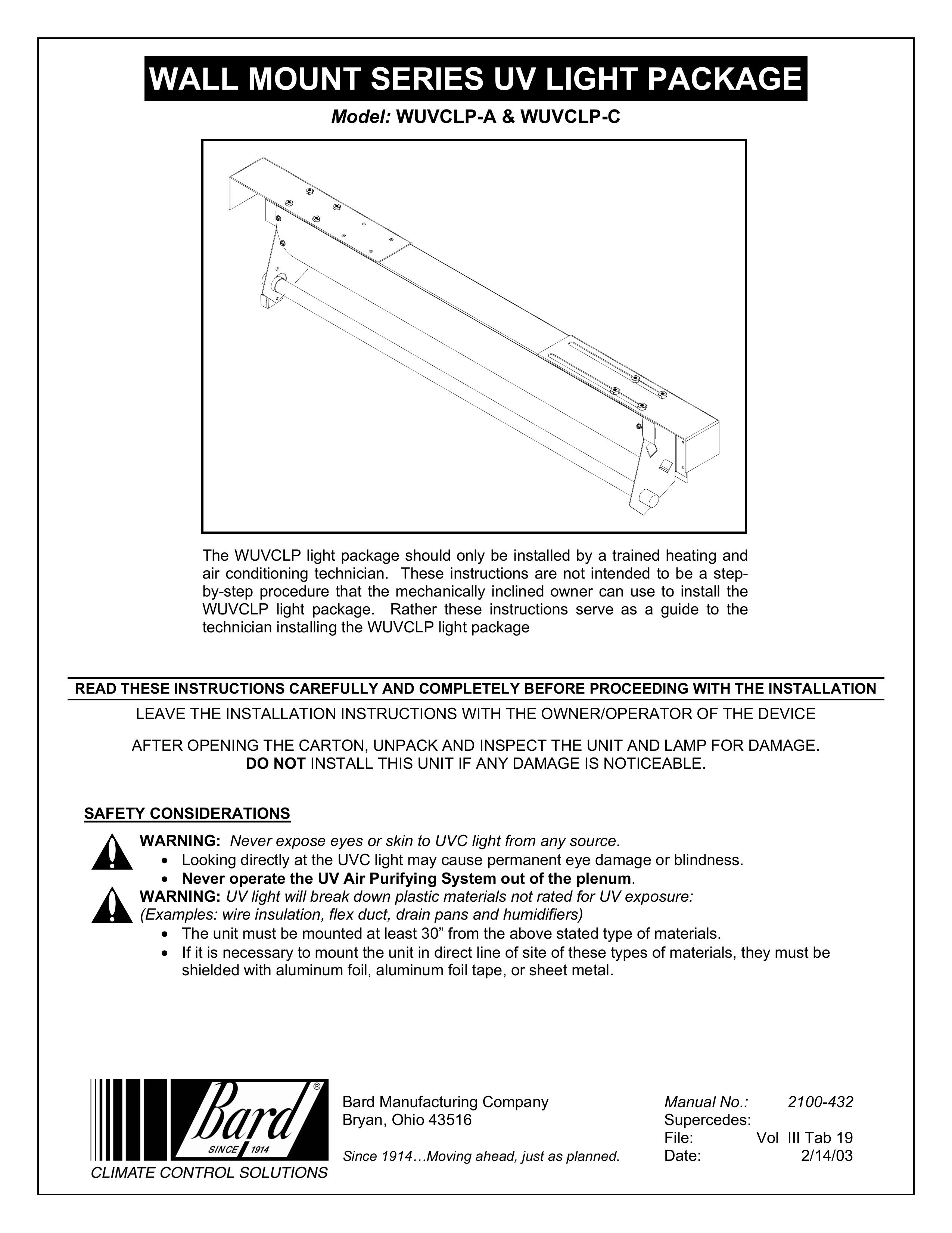 Bard WUVCLP-C Light Therapy Device User Manual