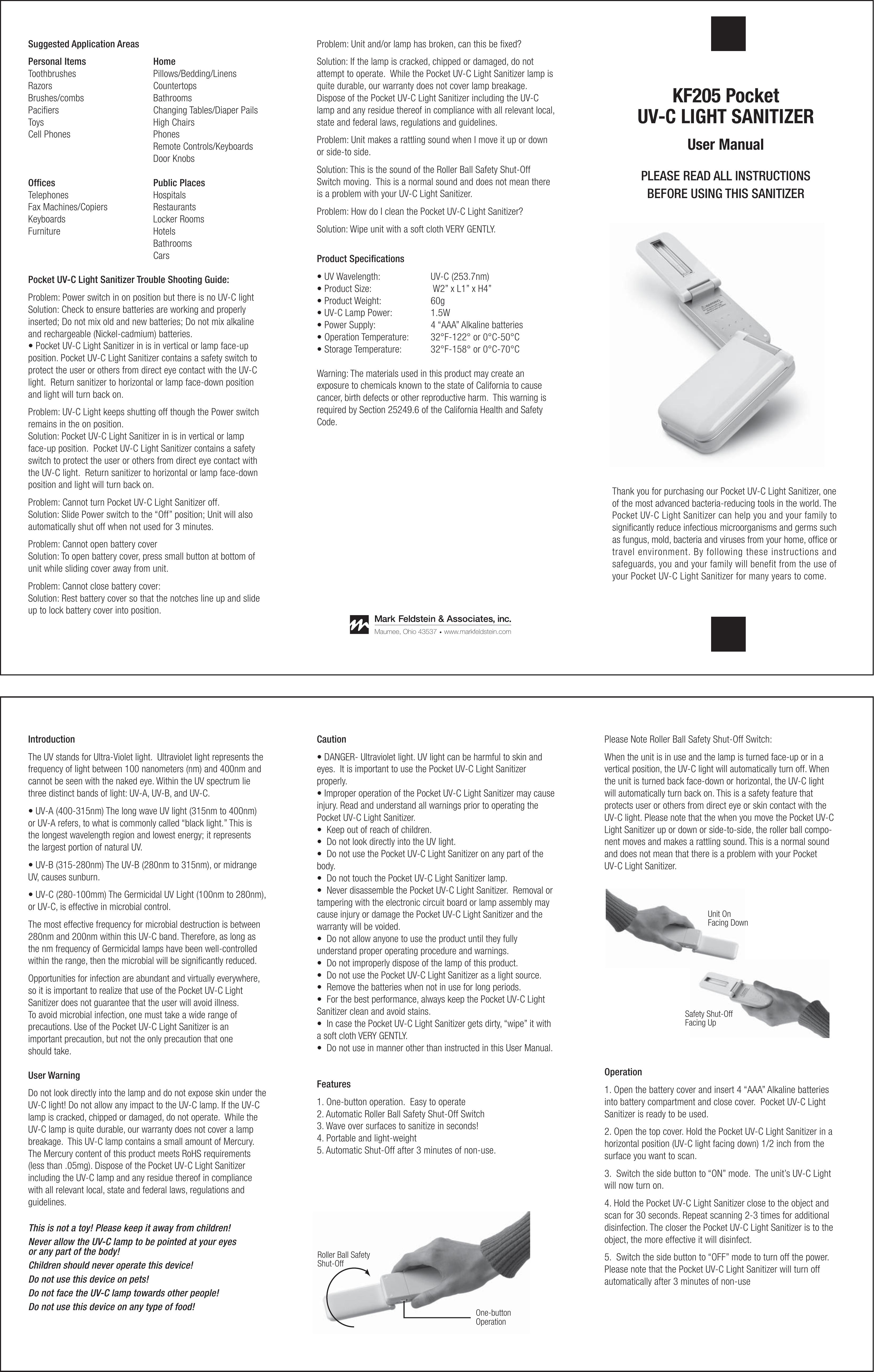 Mark Feldstein & Assoc KF205 Light Therapy Device User Manual