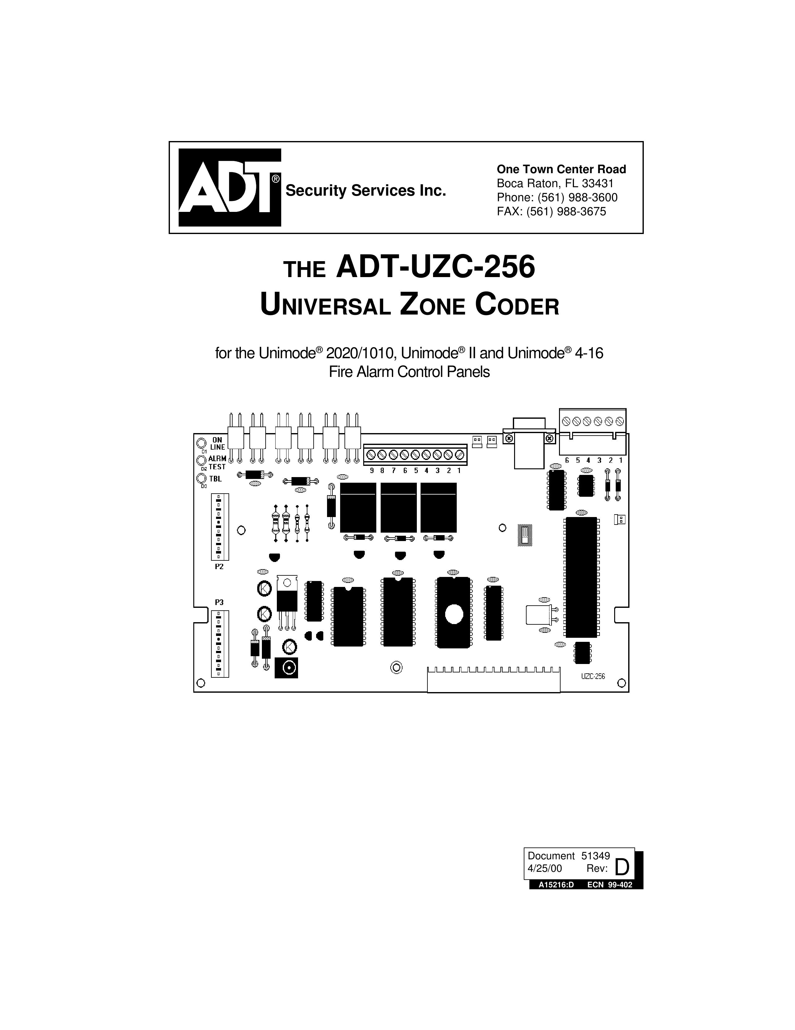 ADT Security Services Universal Zone Coder Medical Alarms User Manual