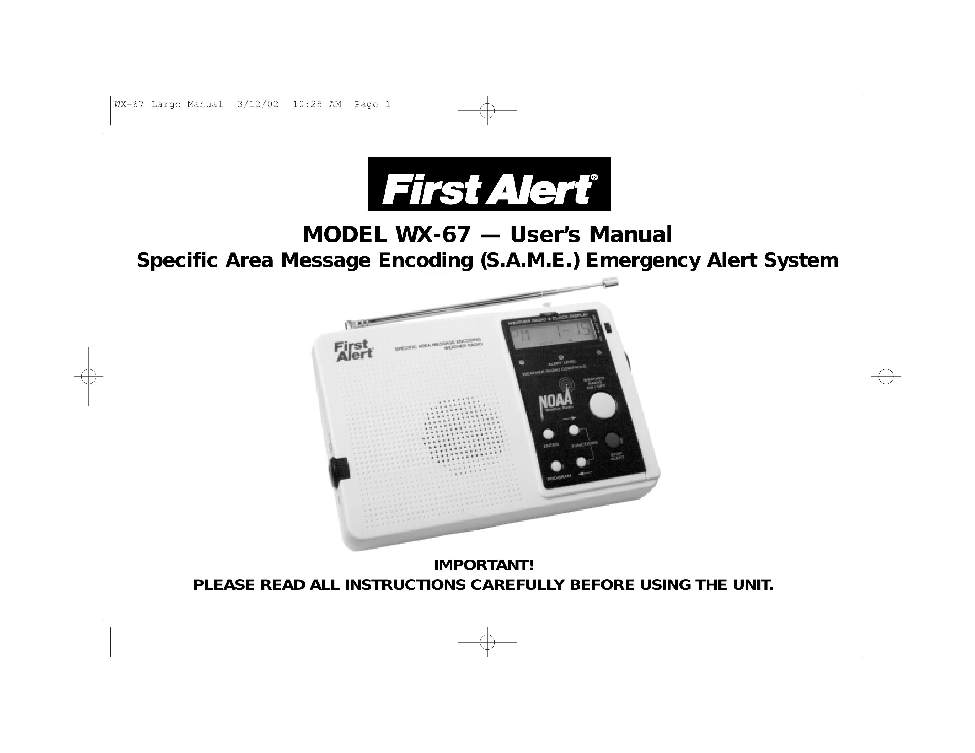 First Alert WX-67 Medical Alarms User Manual