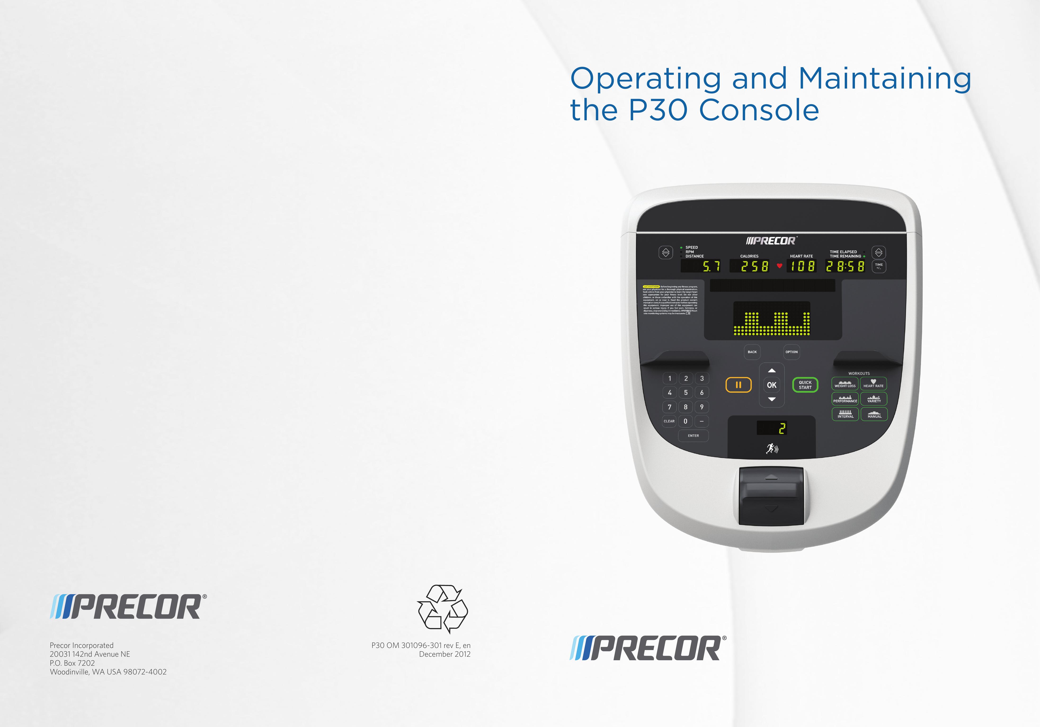 Precor P30 Medical Alarms User Manual