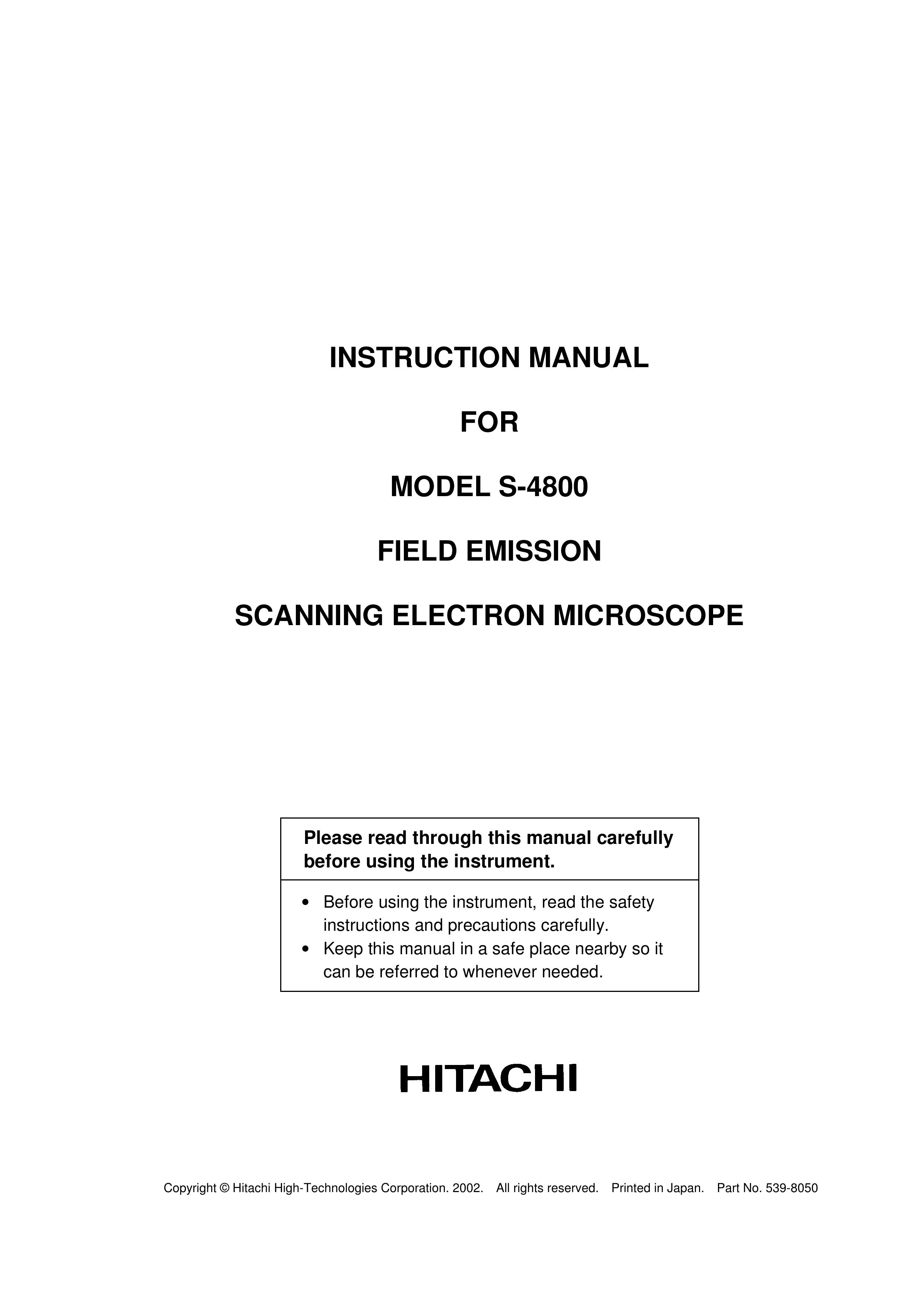 Hitachi S-4800 Microscope & Magnifier User Manual