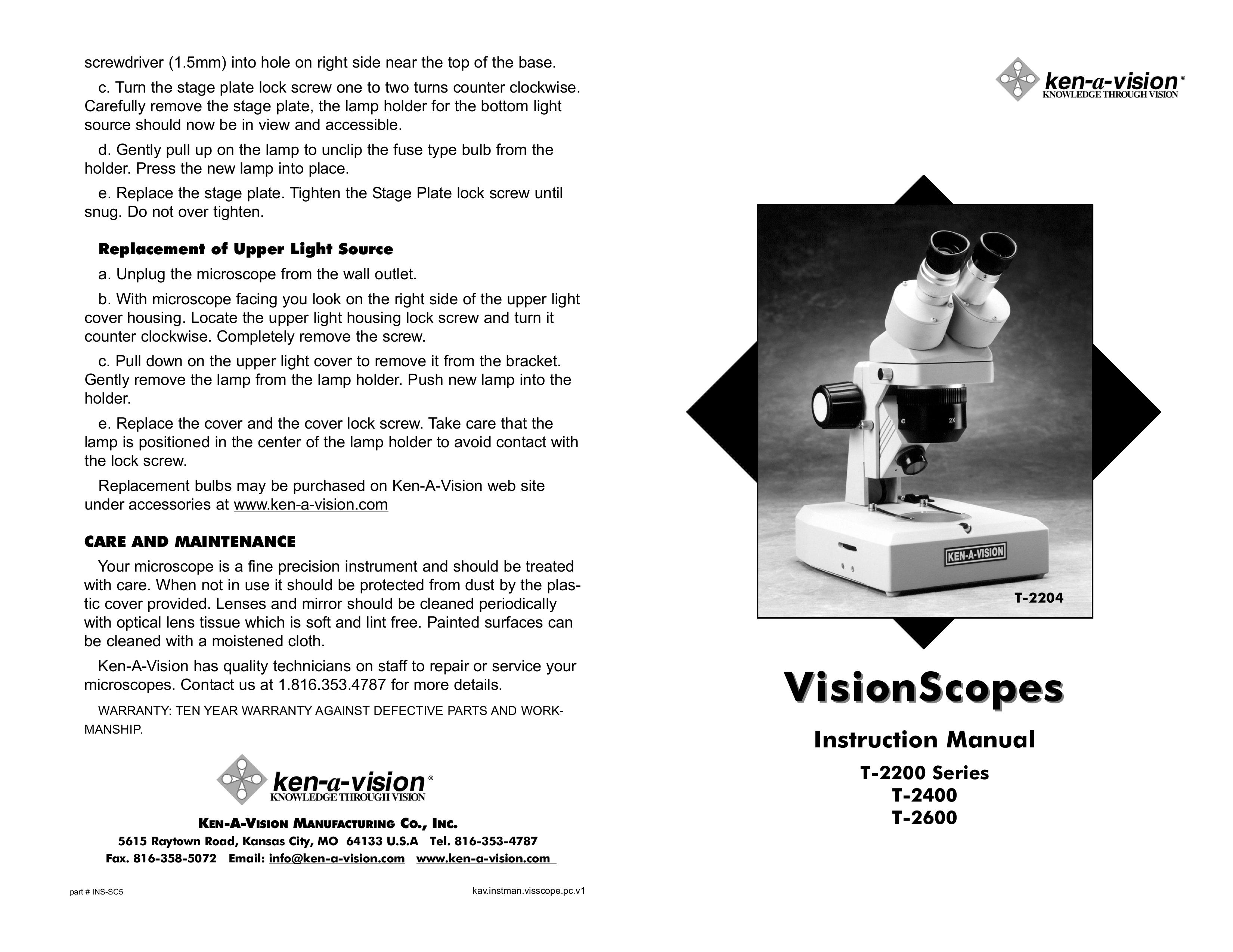 Ken-A-Vision T-2600 Microscope & Magnifier User Manual